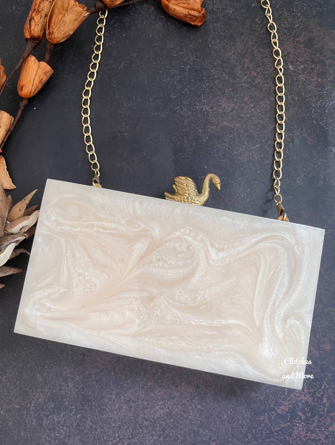 Embellished White Resin Clutch