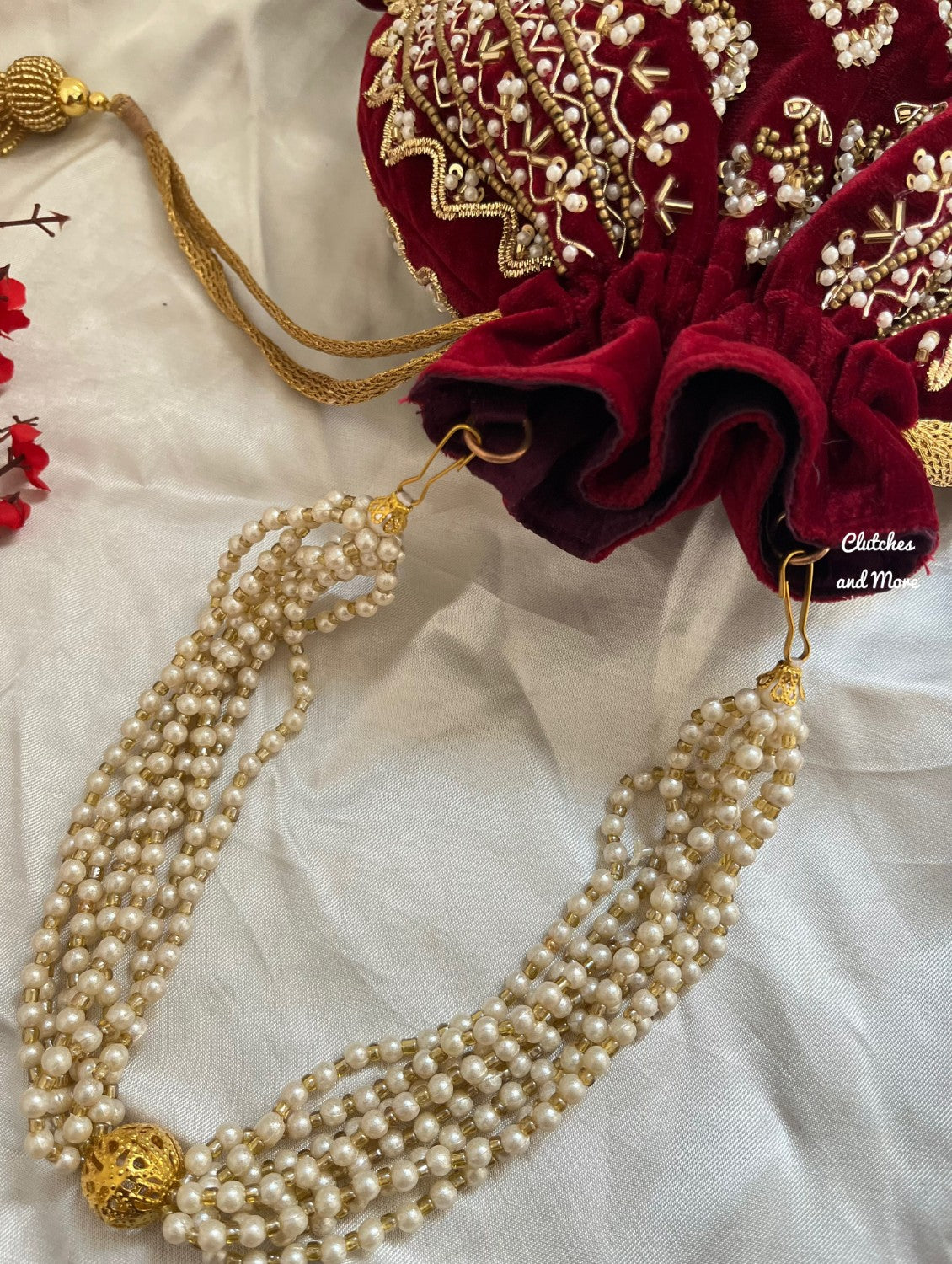 Maroon Ball Tassles Potli