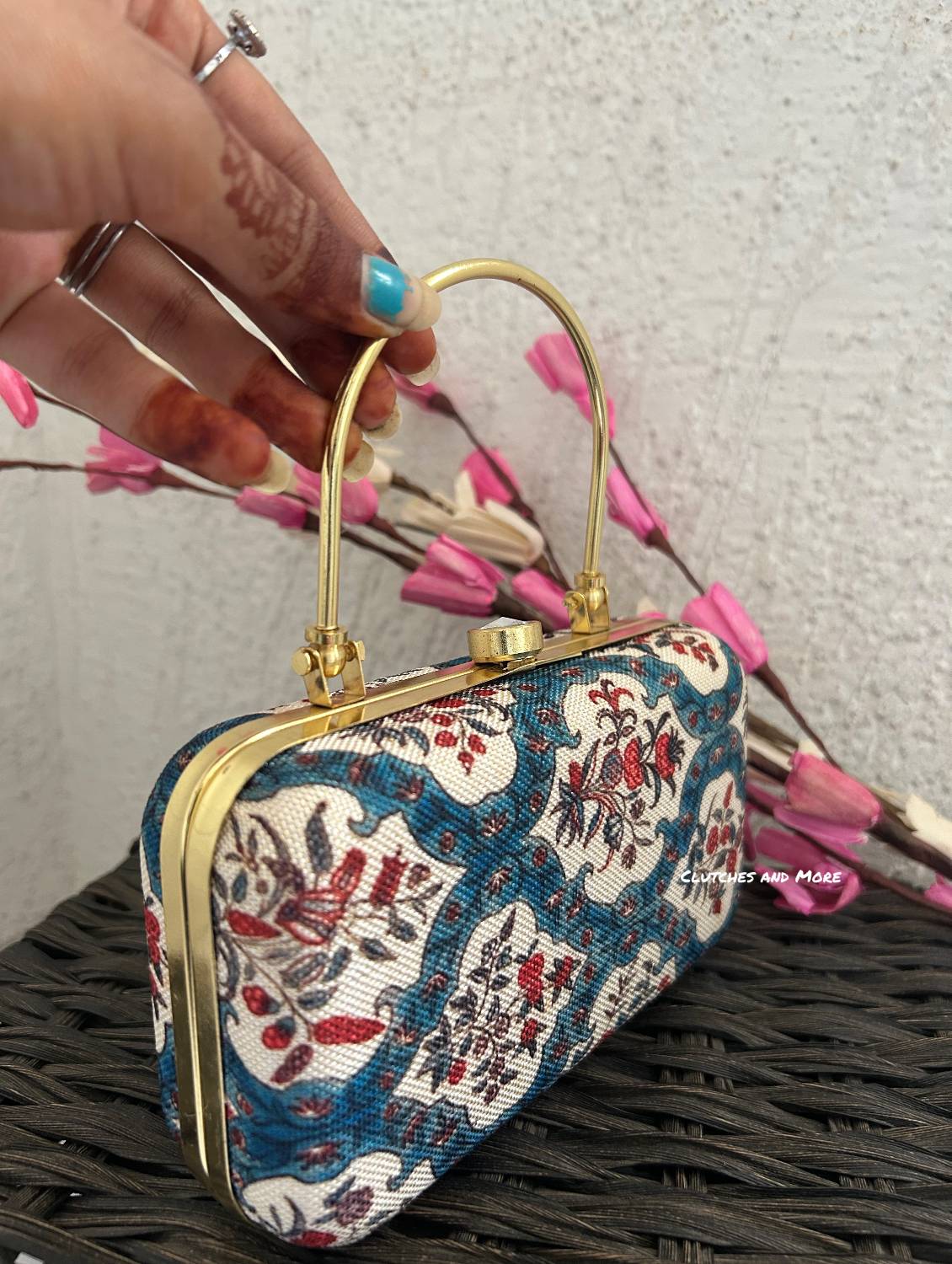 Naina Blue White Floral Clutch