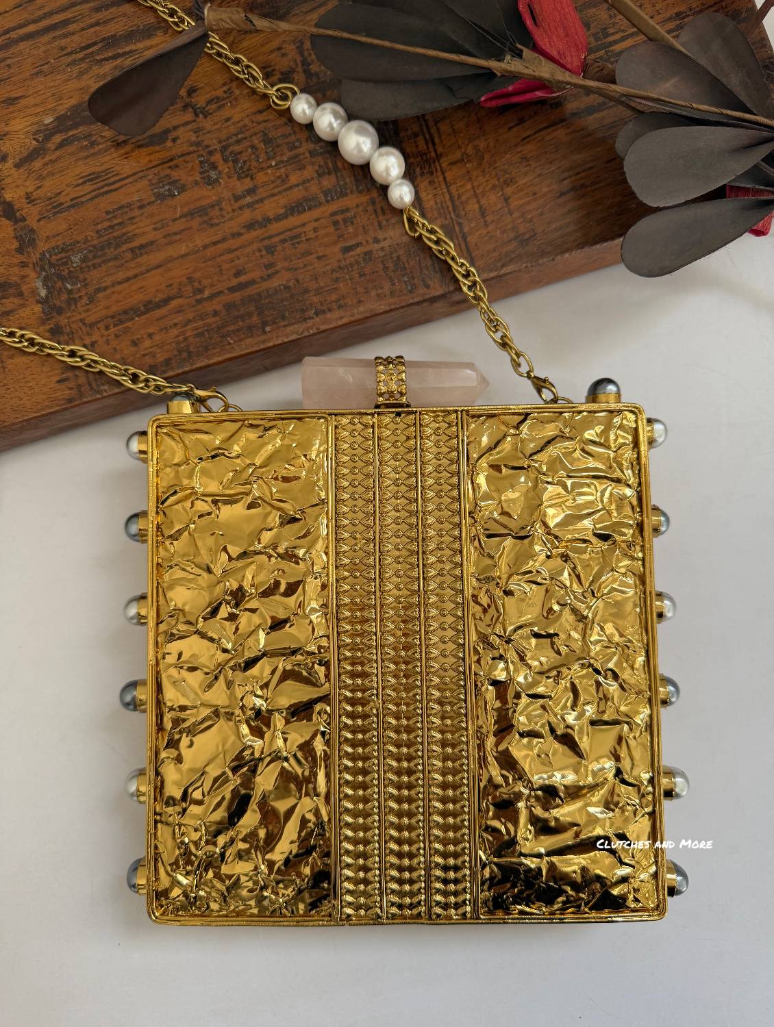 Square Mother of Pearl luxury clutch White Gold