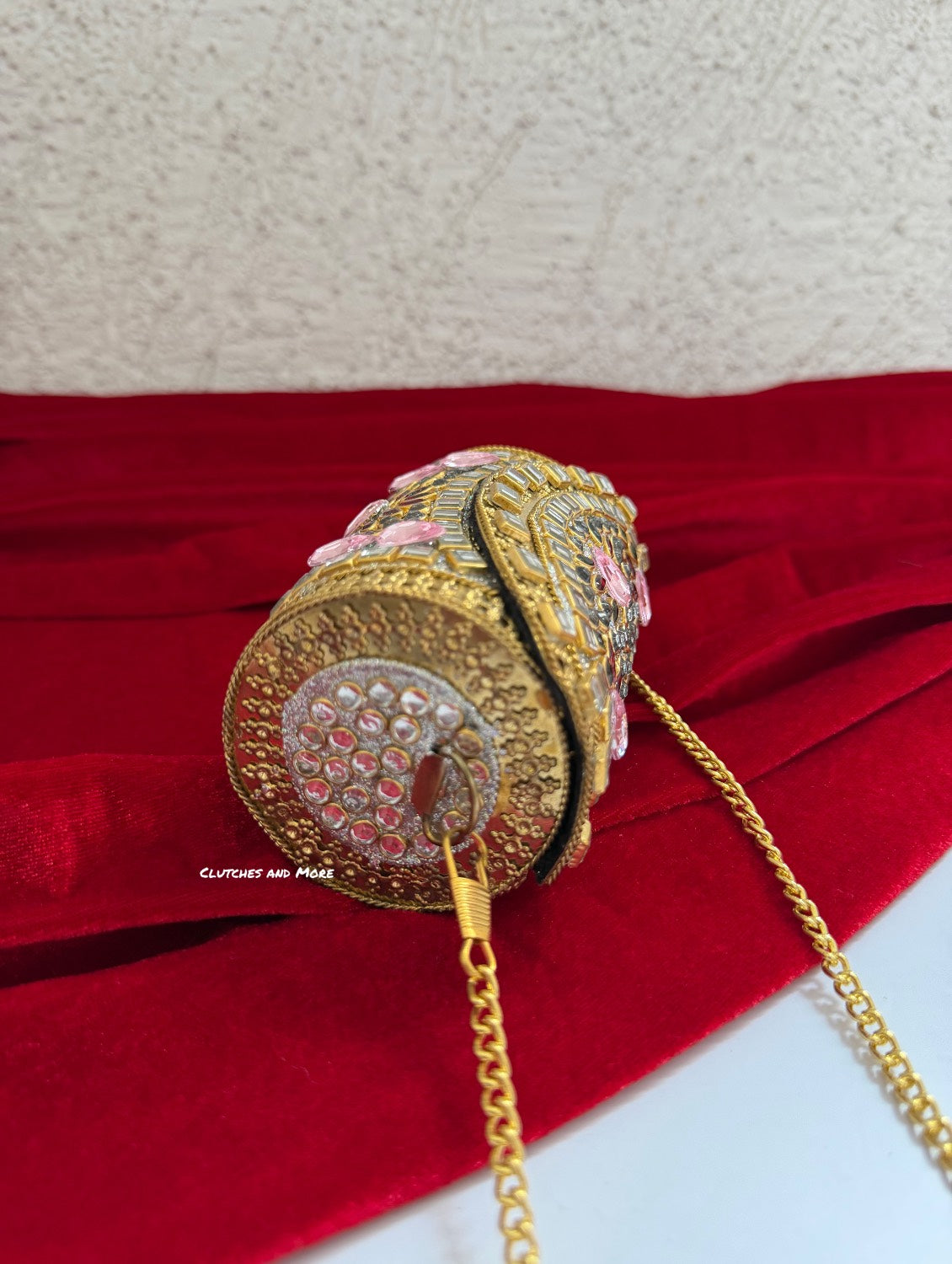 Kasika Kundan Brass Mini Clutch Cylindrical Multi
