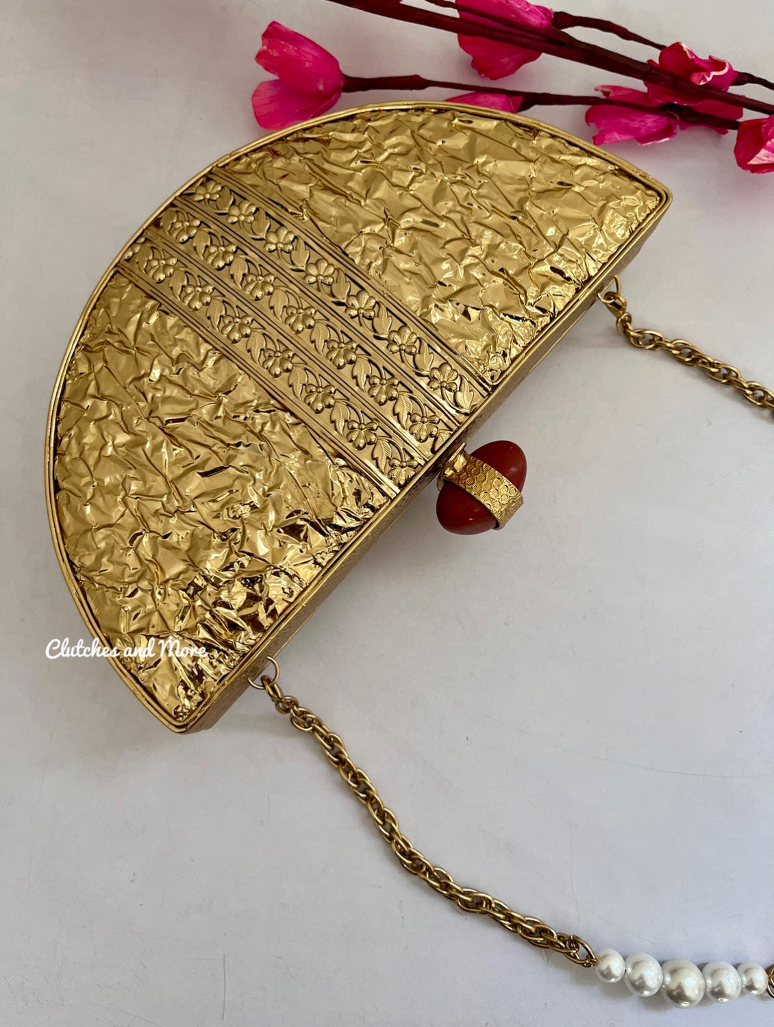 Luna Mother Of Pearl Luxury Gold Clutch