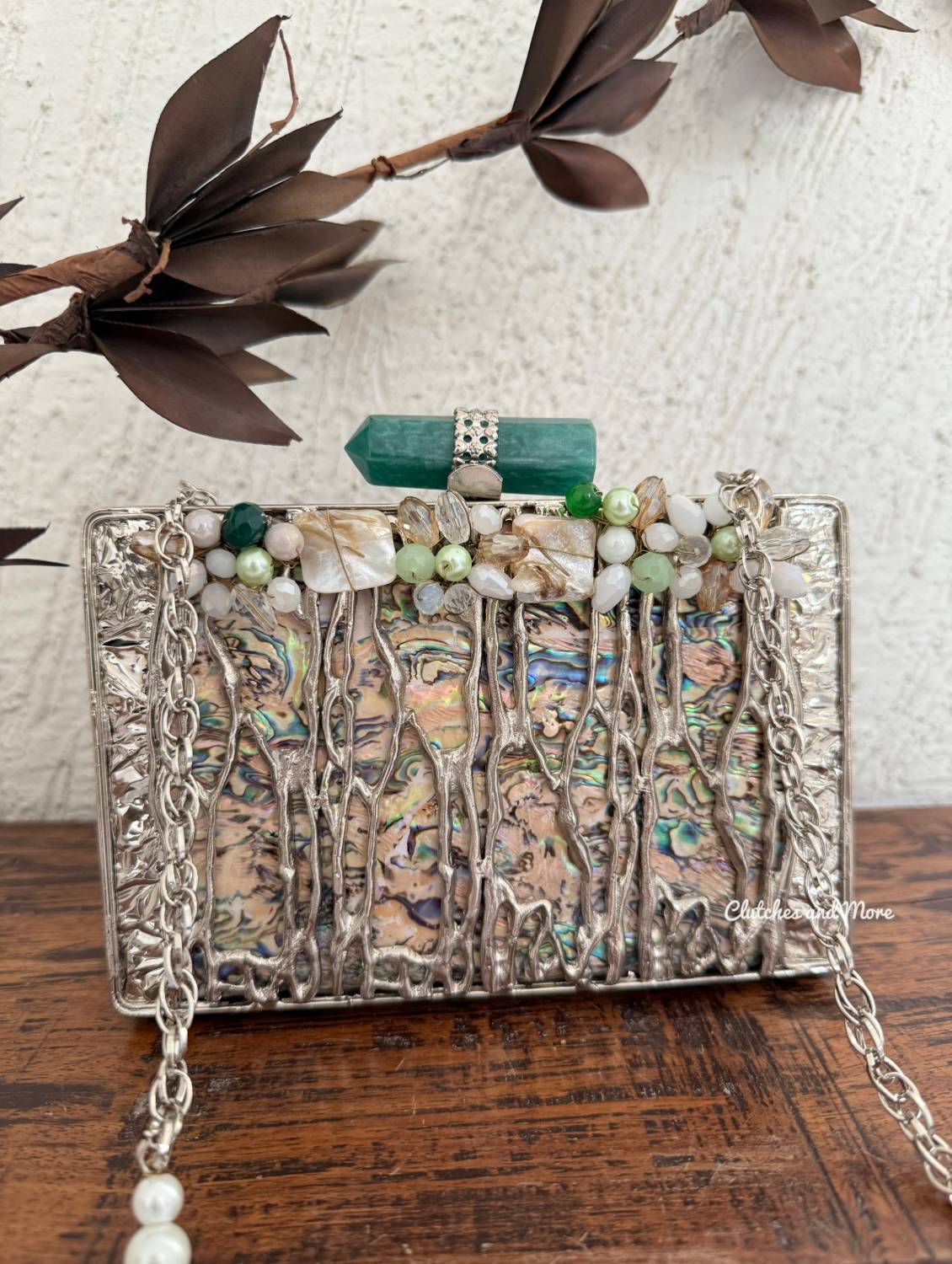 Superluxe Mother of pearl Clutch Silver
