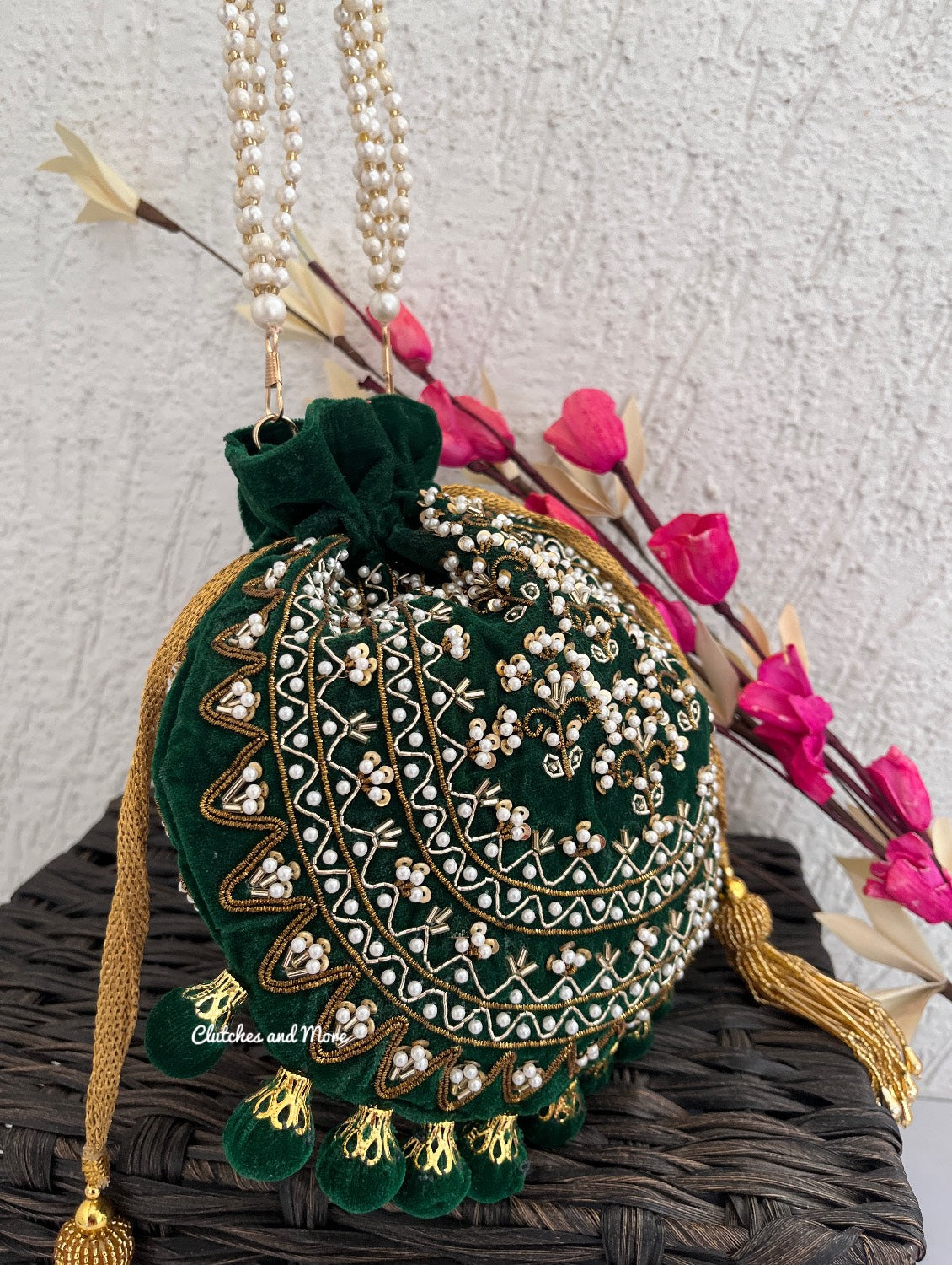 Green Ball Tassles Potli