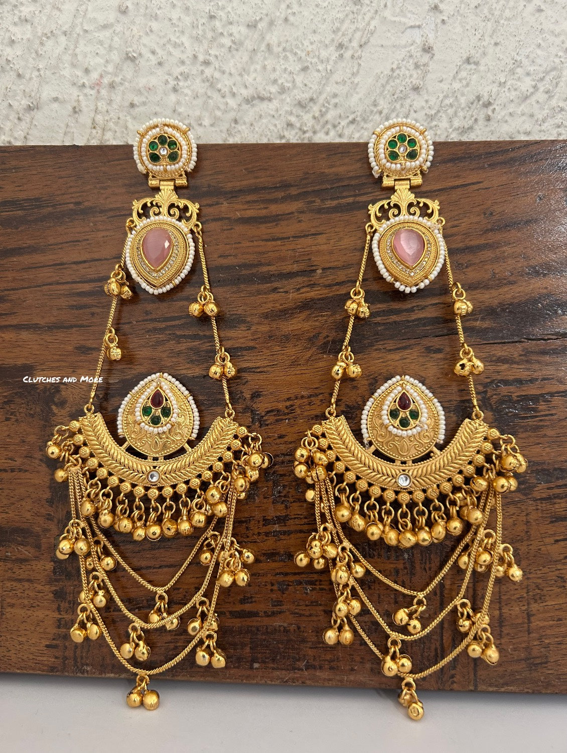 Jodha Royal Earrings Light Pink Multicoloured