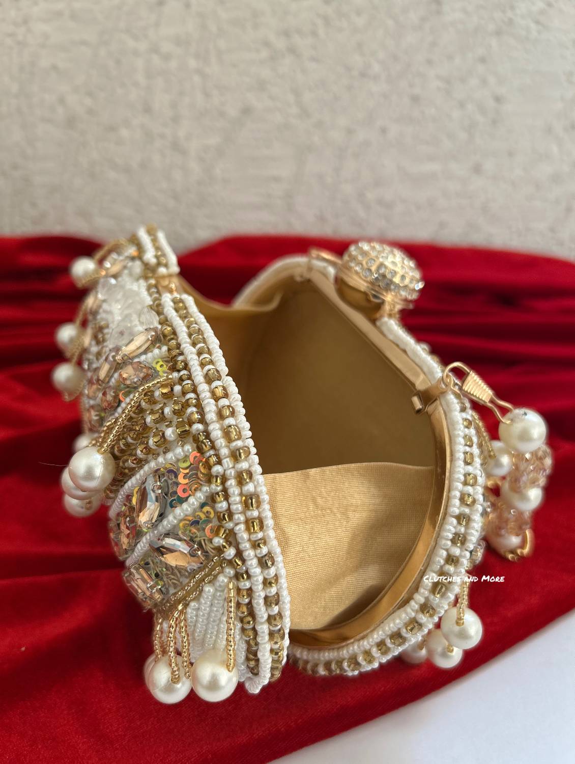 Khwaab Pearl capsule clutch White Gold