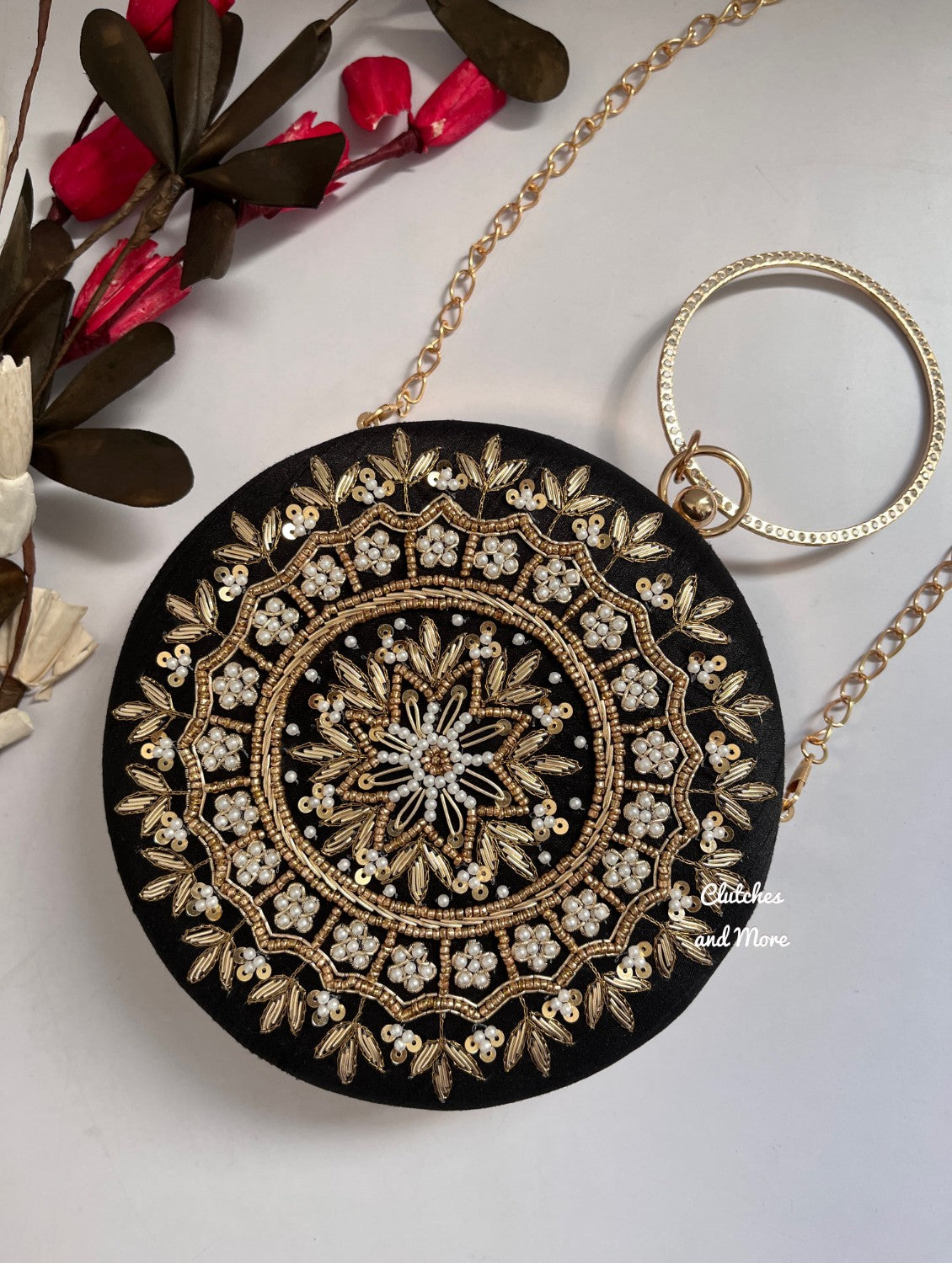 Chakra Black Round Clutch
