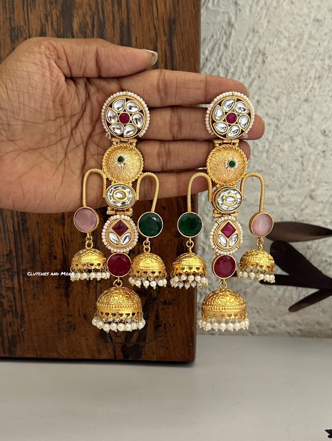 Haniya Gold Kashmiri Jhumka Multicoloured