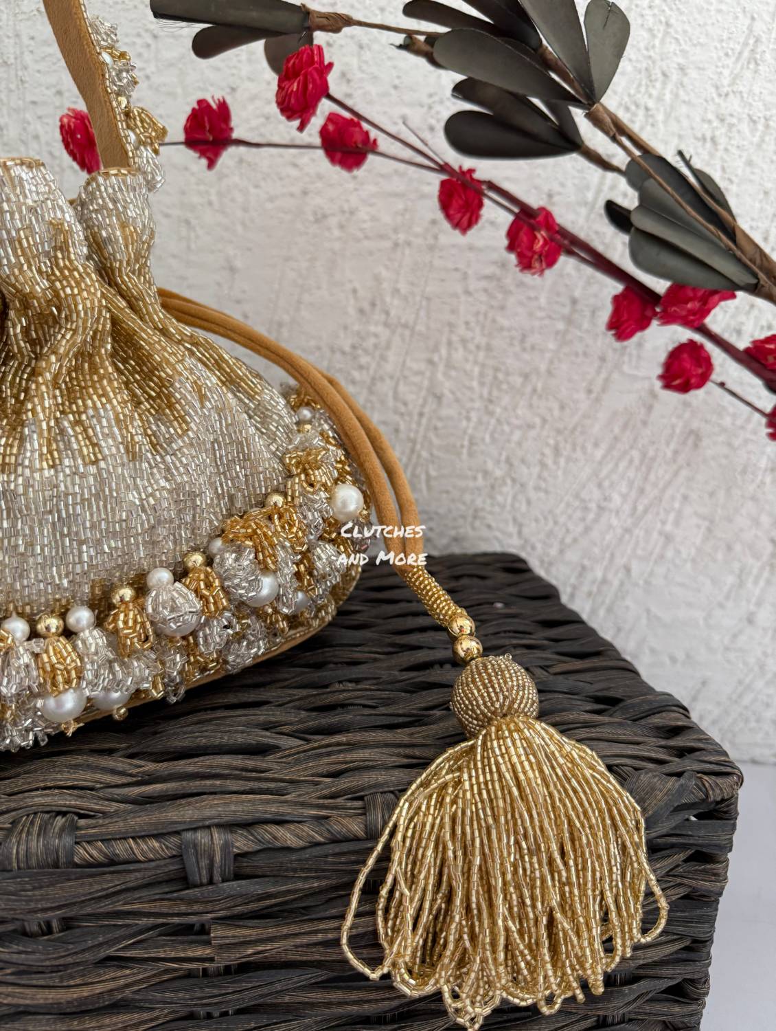 Luxury Gold Silver Bucket Potli