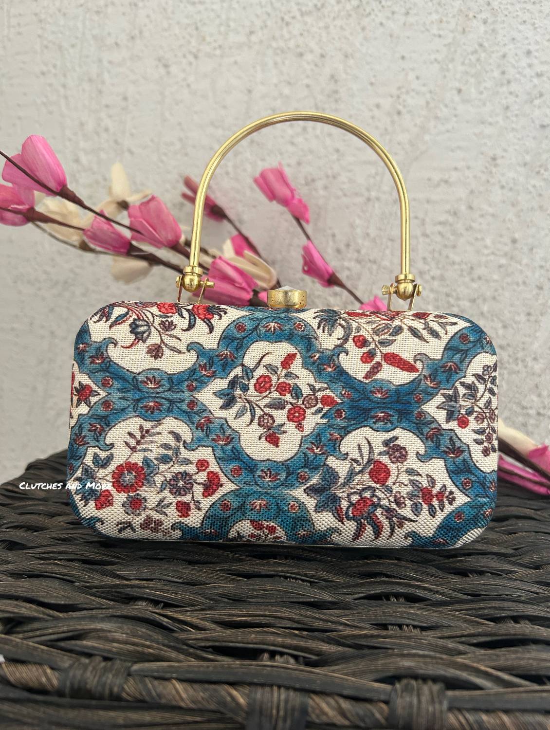 Naina Blue White Floral Clutch