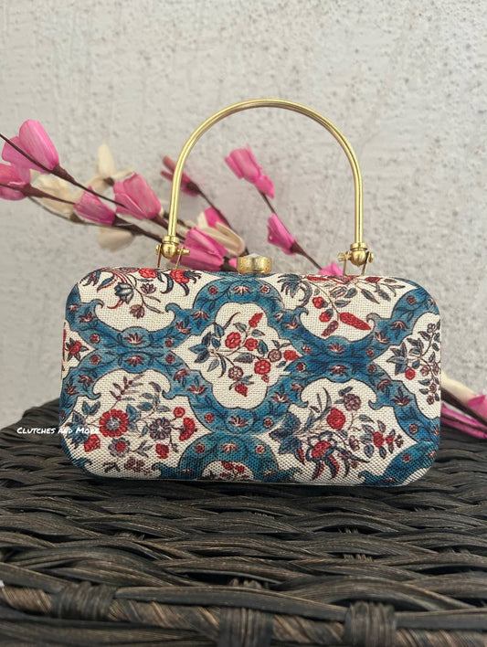 Naina Blue White Floral Clutch