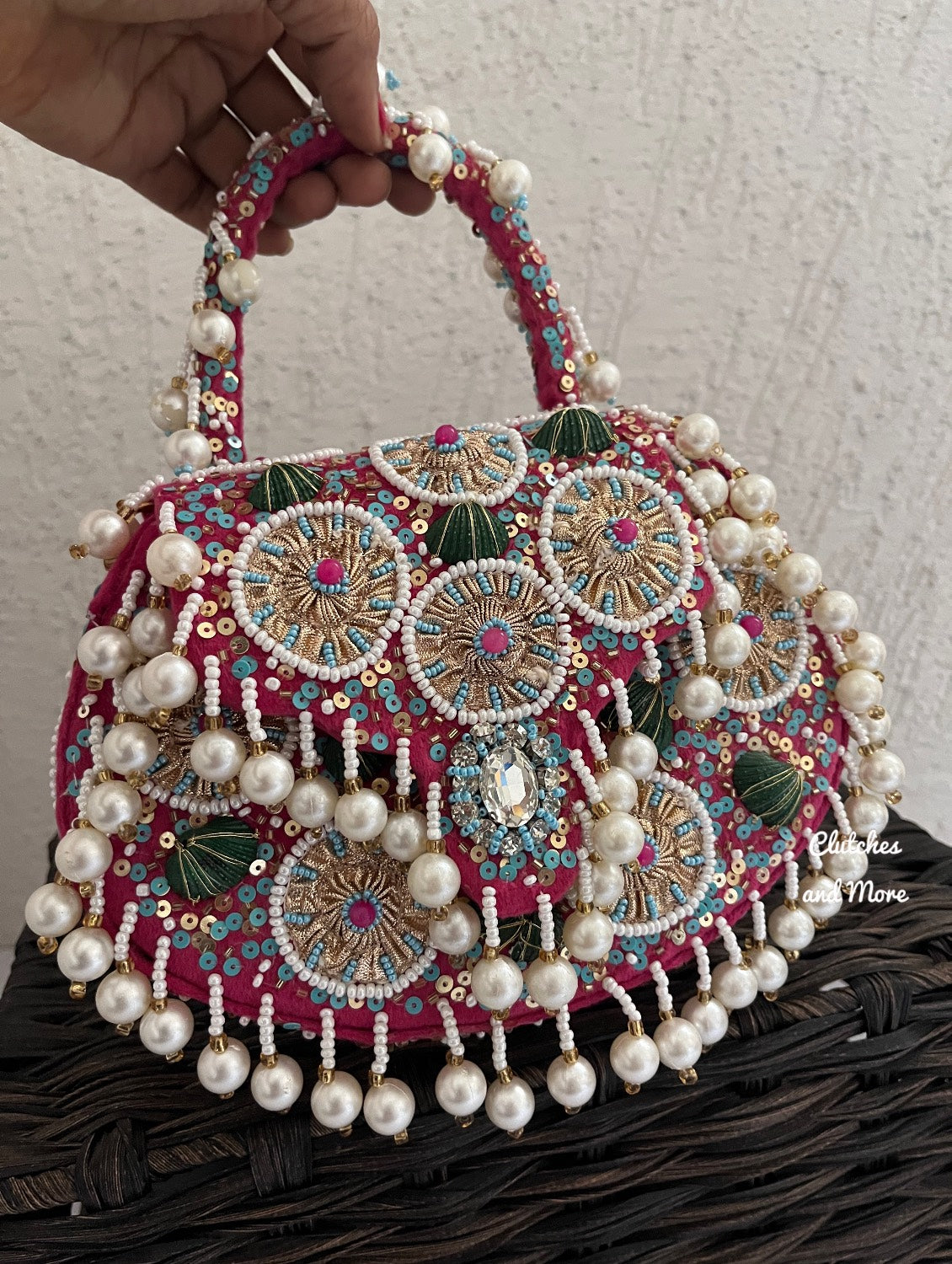 Boho Pearl Flap Bag Pink