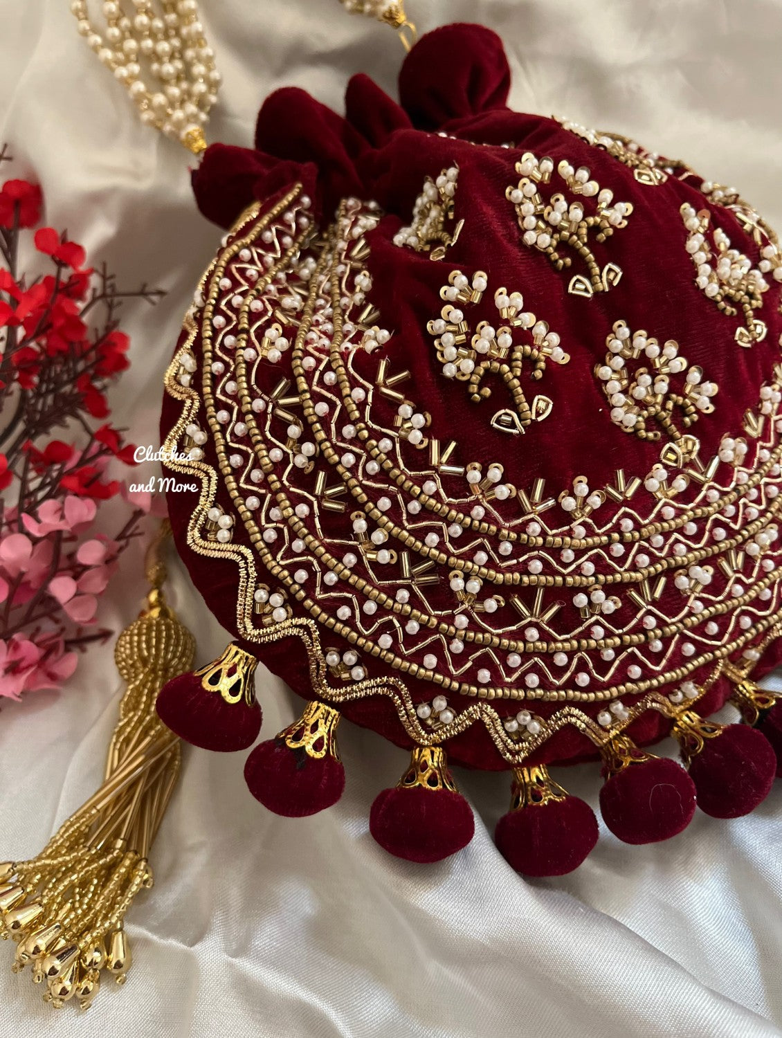 Maroon Ball Tassles Potli