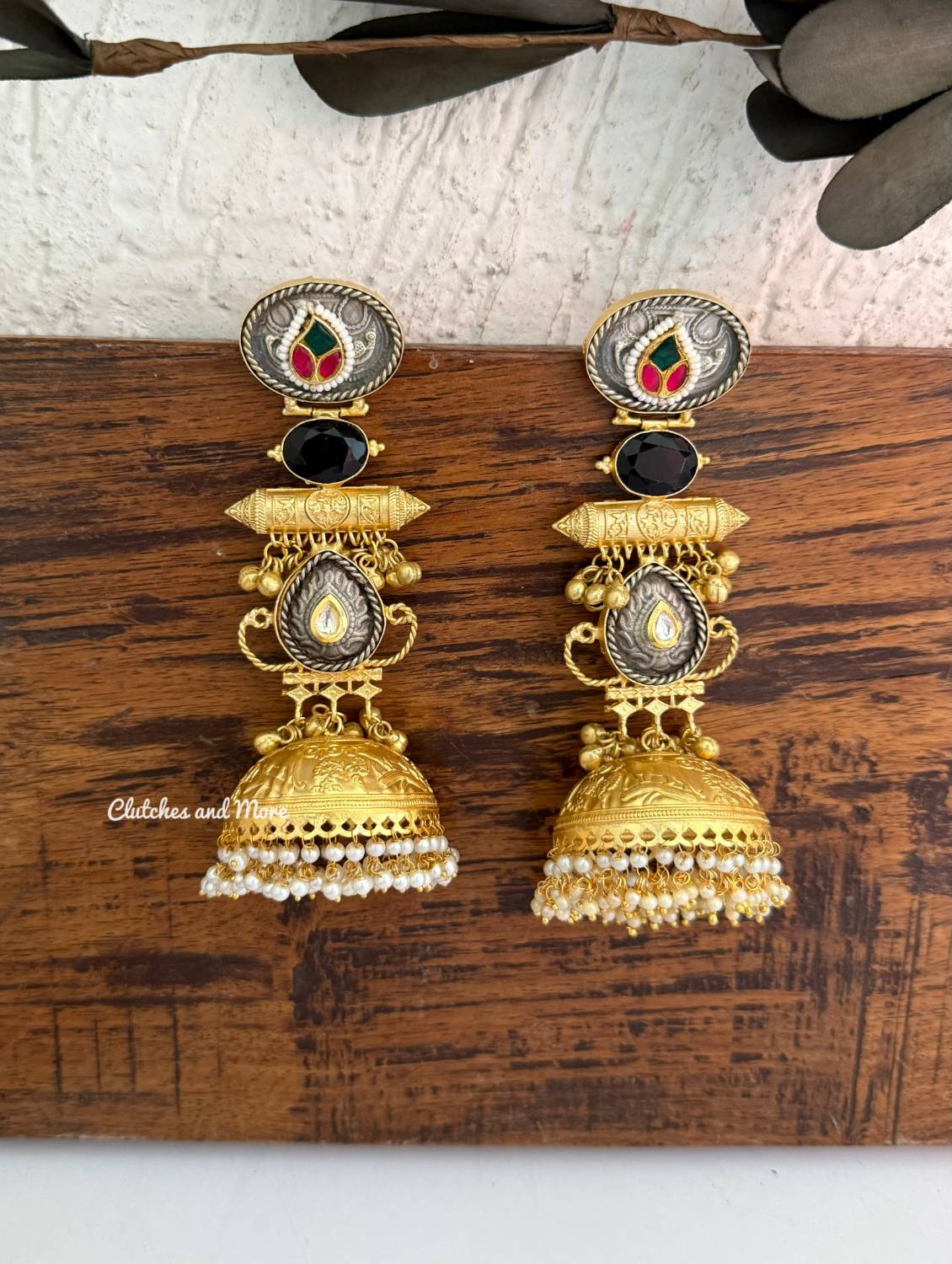 Aishani Gold Silver Kashmiri Jhumka