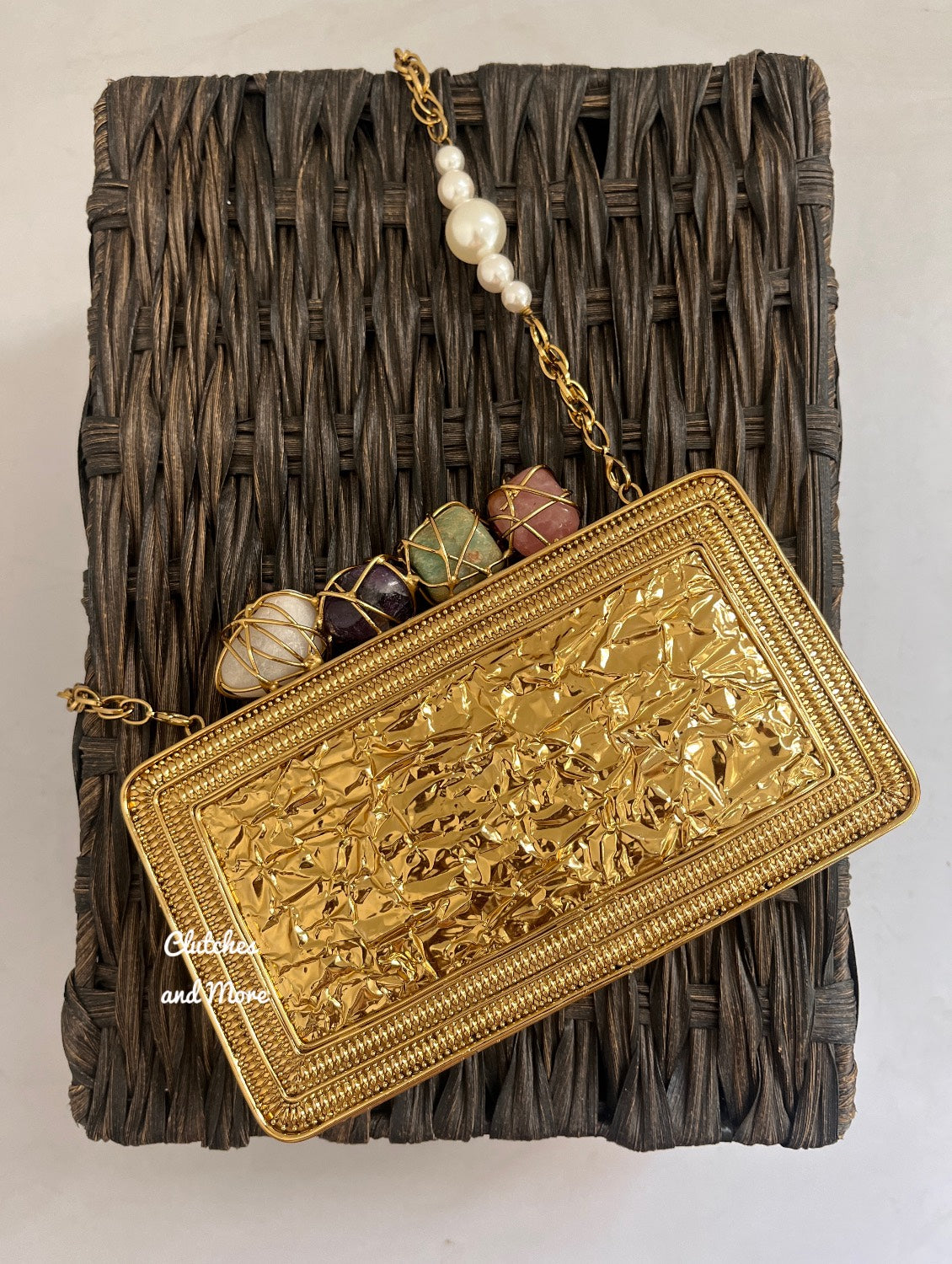 Maharani Mother of pearl luxury clutch Gold