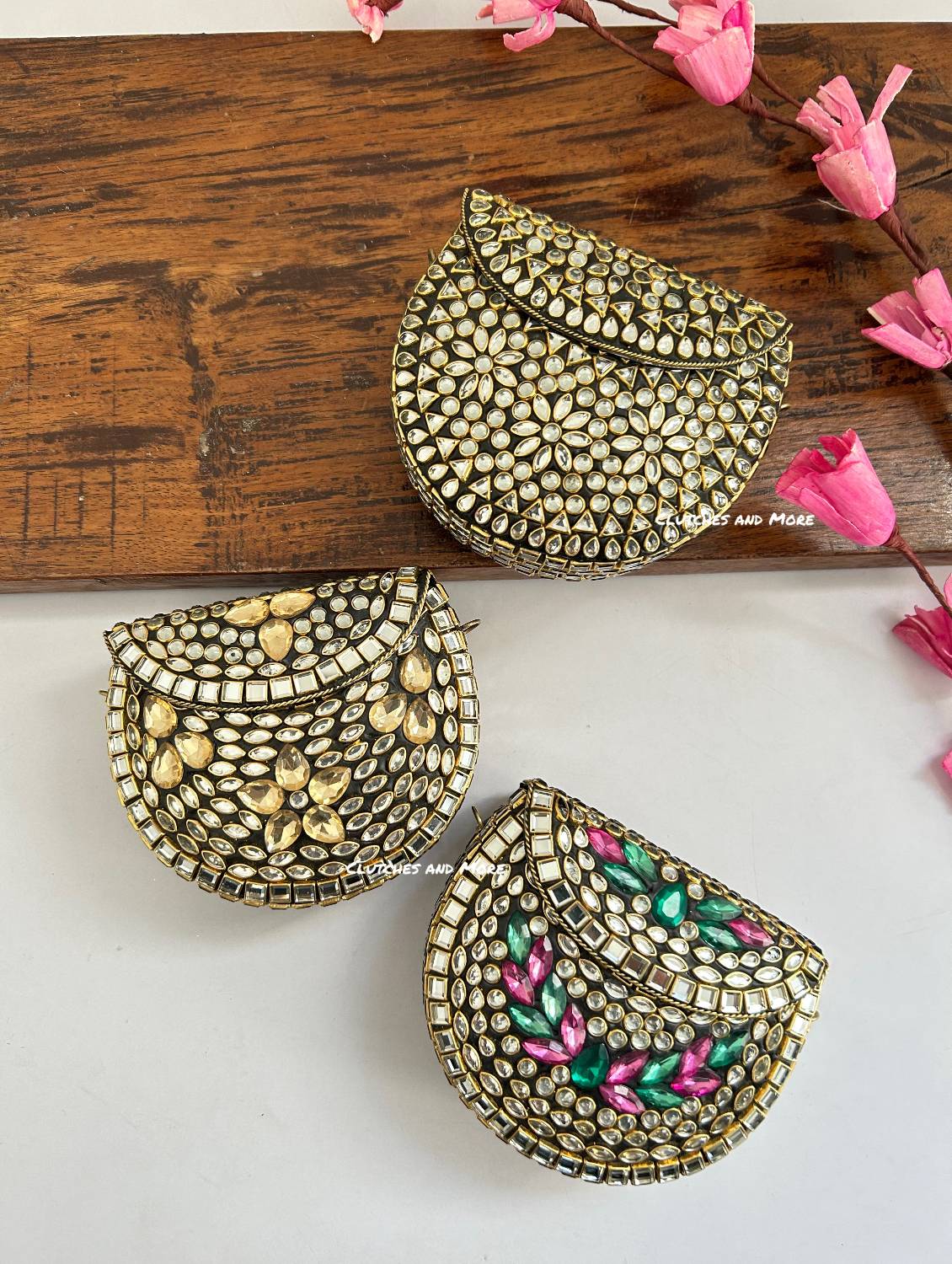Kasika Kundan Brass Mini Clutch Multicolored