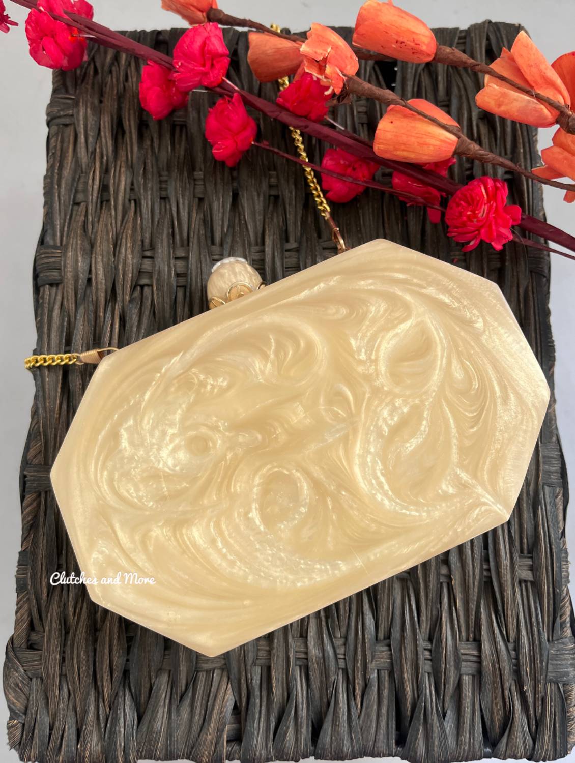 Sajda Embellished Resin Clutch Gold