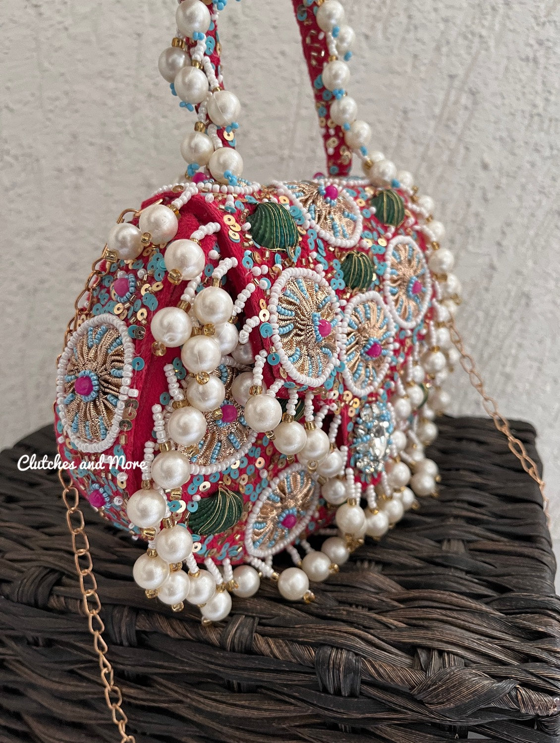 Boho Pearl Flap Bag Red