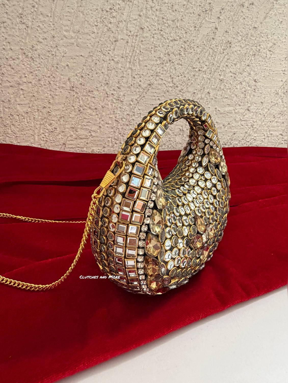 Kiana Kundan Clutch Mini Nude Gold