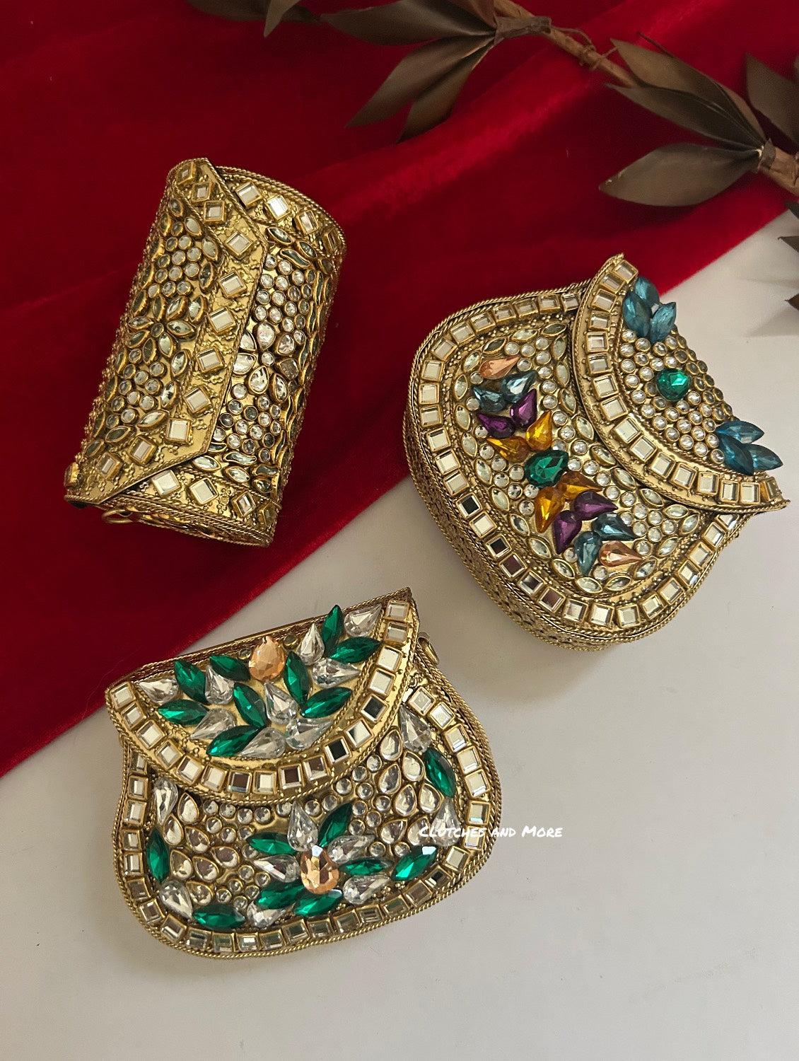 Kasika Kundan Brass Mini Clutch Multicolored