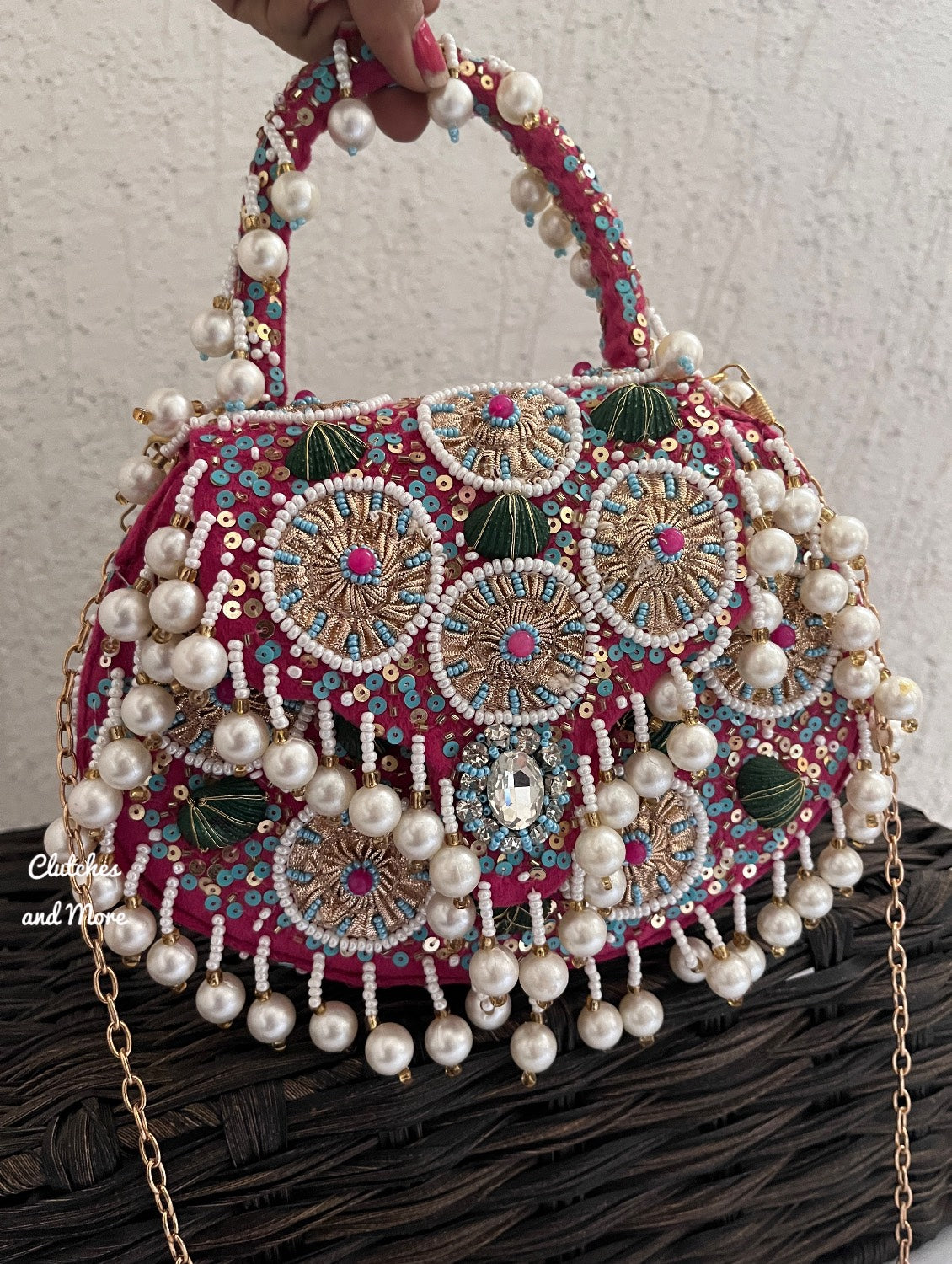 Boho Pearl Flap Bag Pink