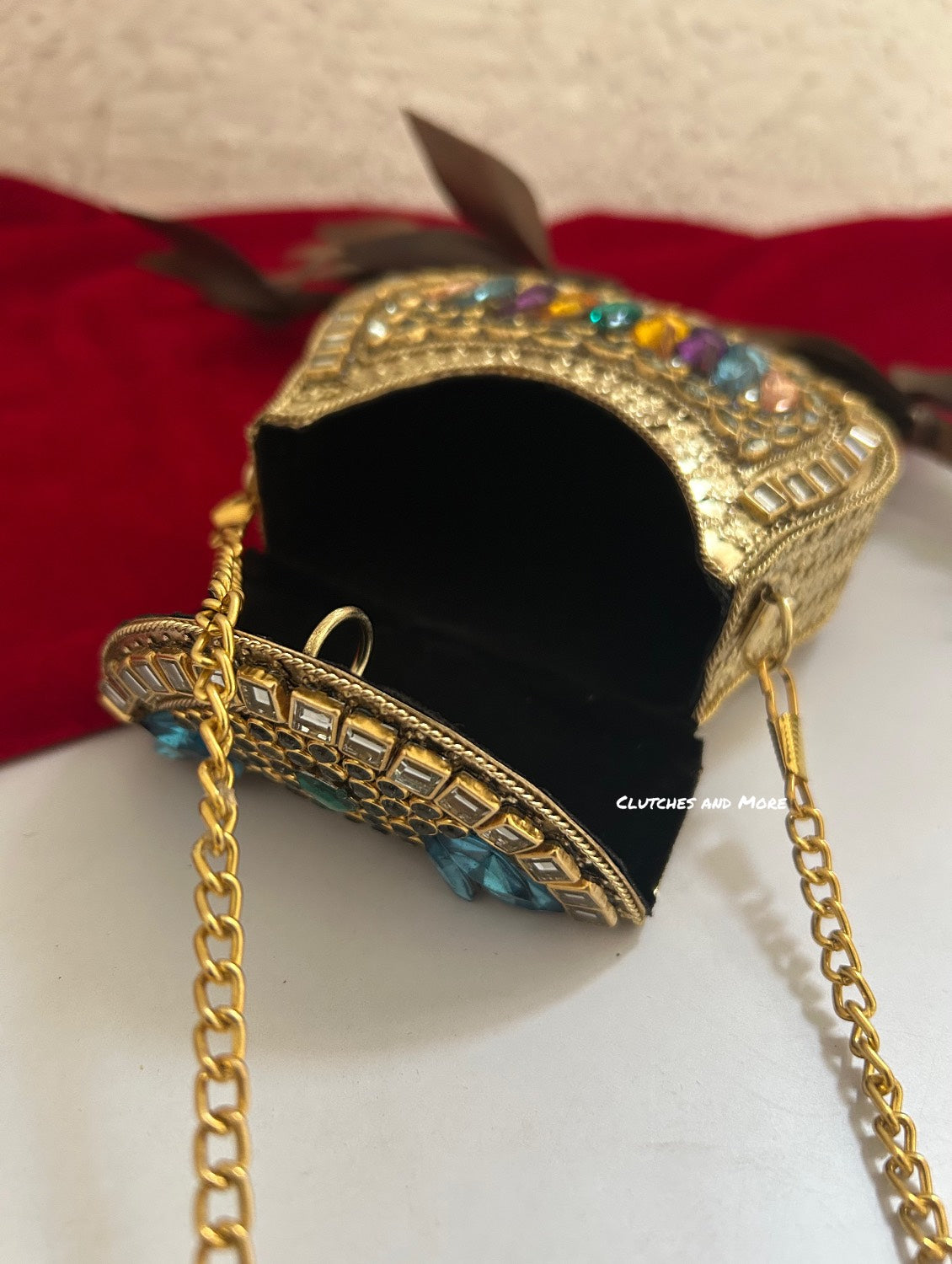 Kasika Kundan Brass Mini Clutch Multicolored