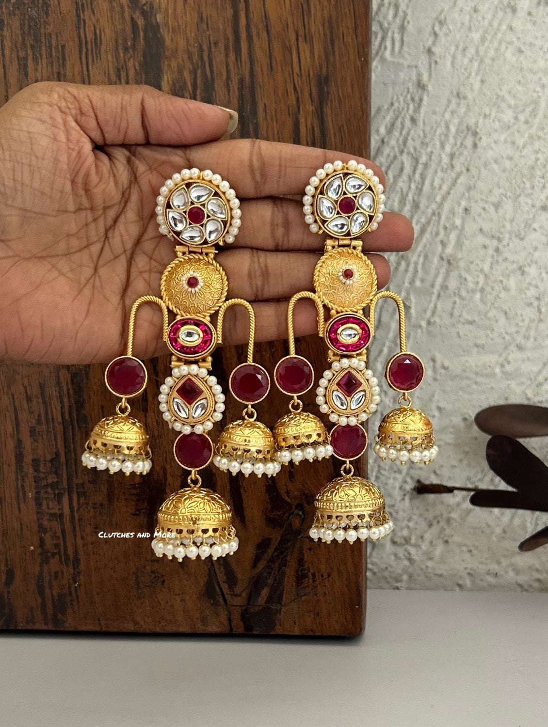 Haniya Gold Kashmiri Jhumka Ruby