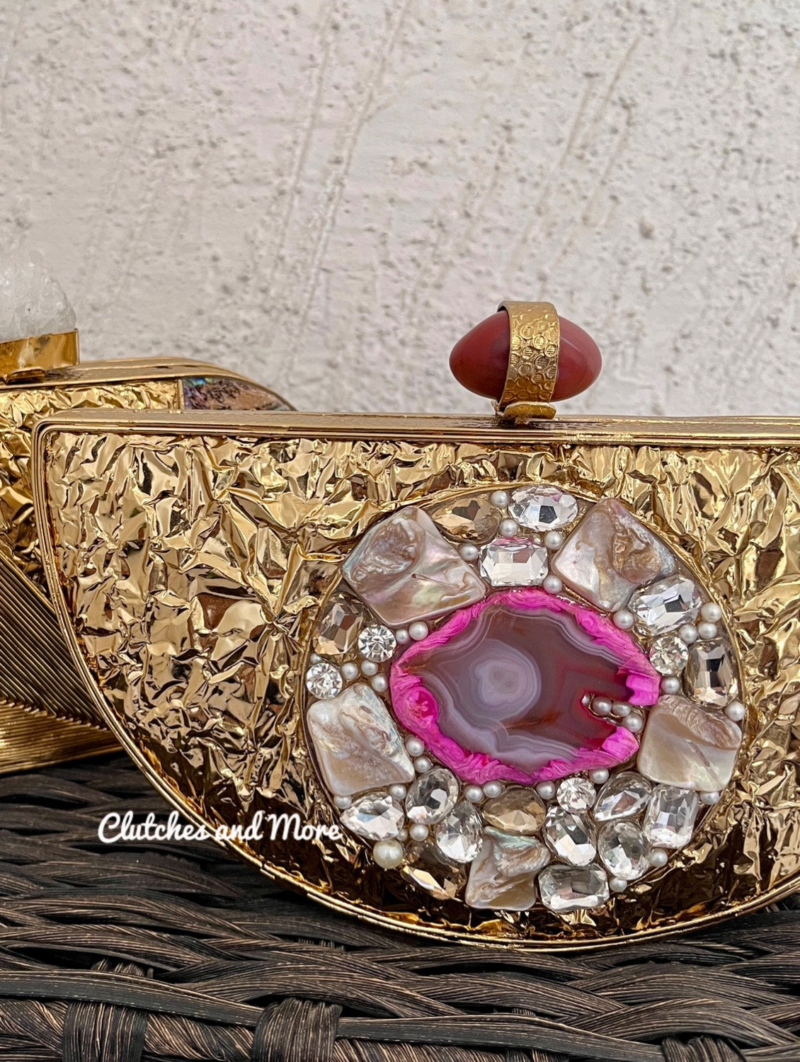Luna Mother Of Pearl Luxury Gold Clutch