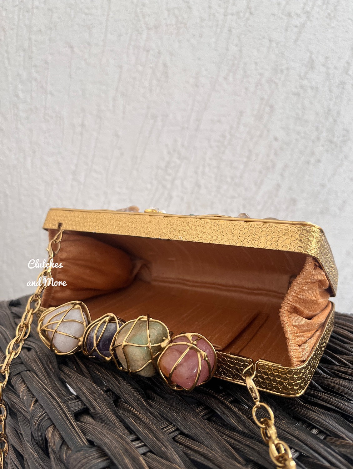 Maharani Mother of pearl luxury clutch Gold