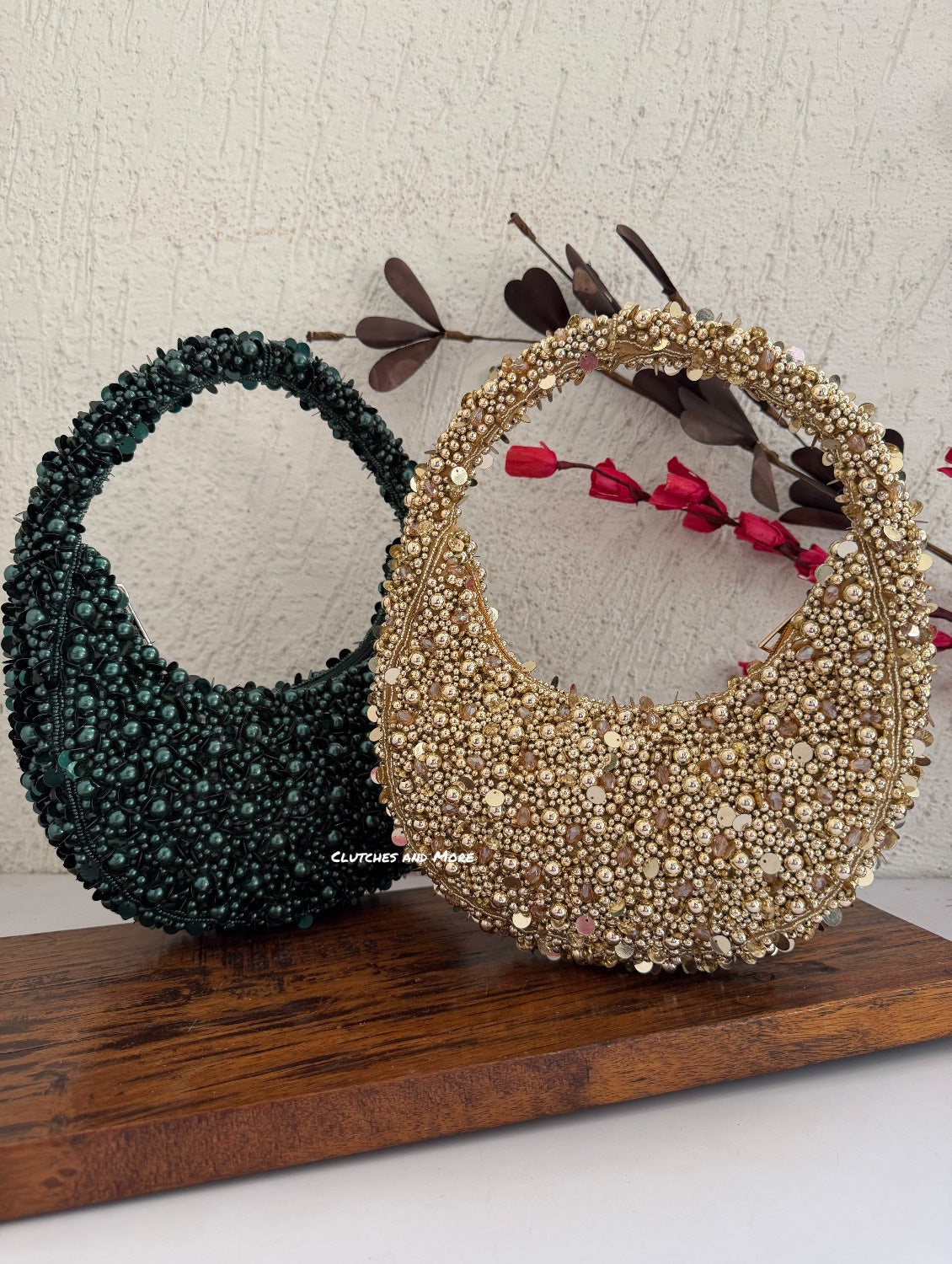 Halo Premium Pearl Baguette Bag Green