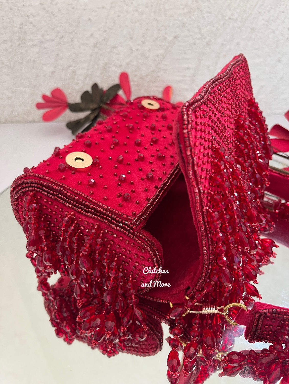 Aza Red Crystal Flap Bag