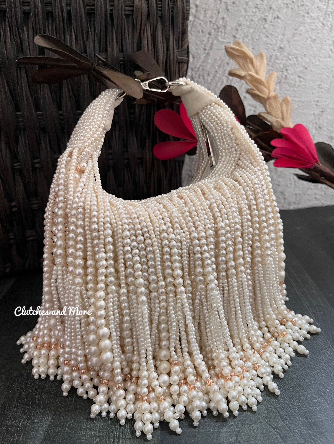 Arzoo pearl Tassle Bag White