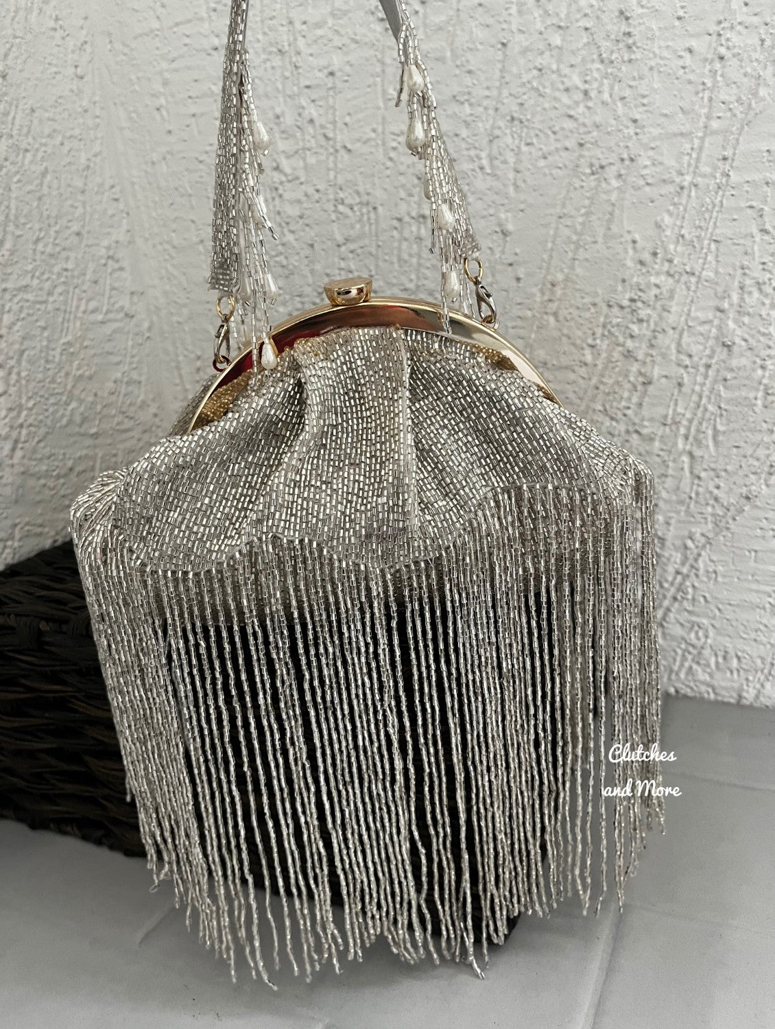Silver Batua Bag with long Tassles