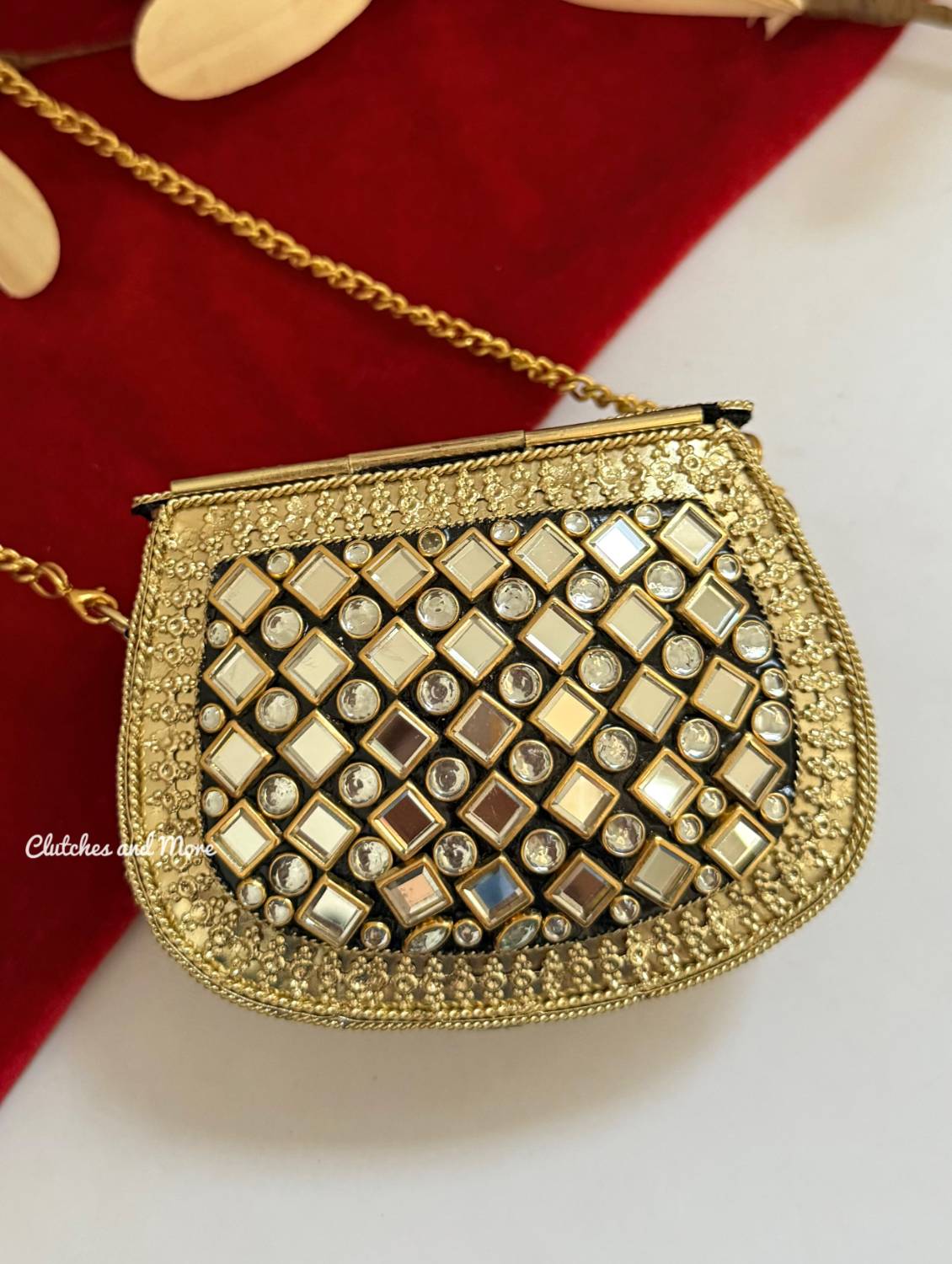 Kasika Kundan Brass Clutch Mini Green