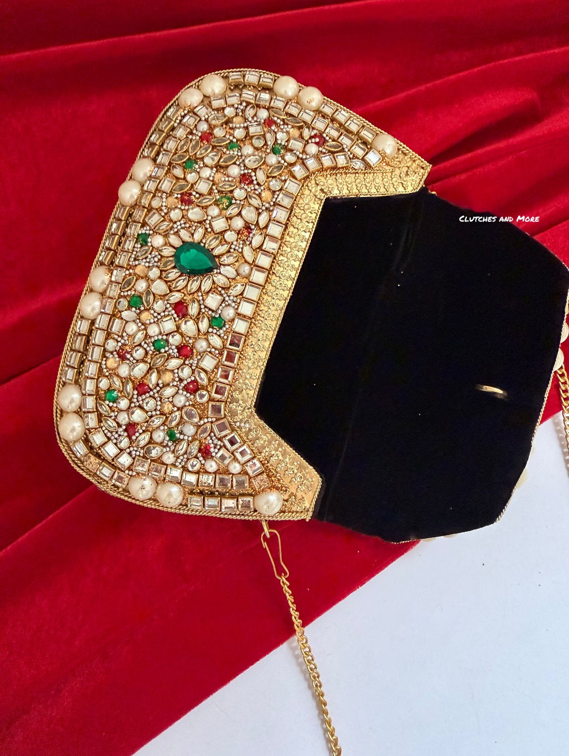 Kasika Kundan Brass Clutch Pearl Multicolored