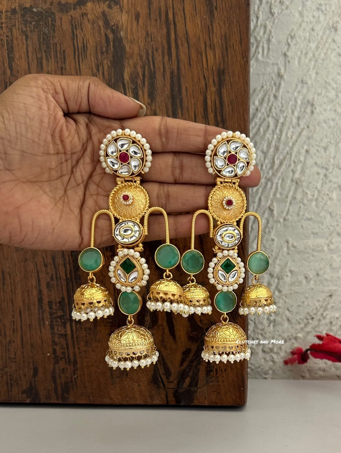 Haniya Gold Kashmiri Jhumka Mint Green
