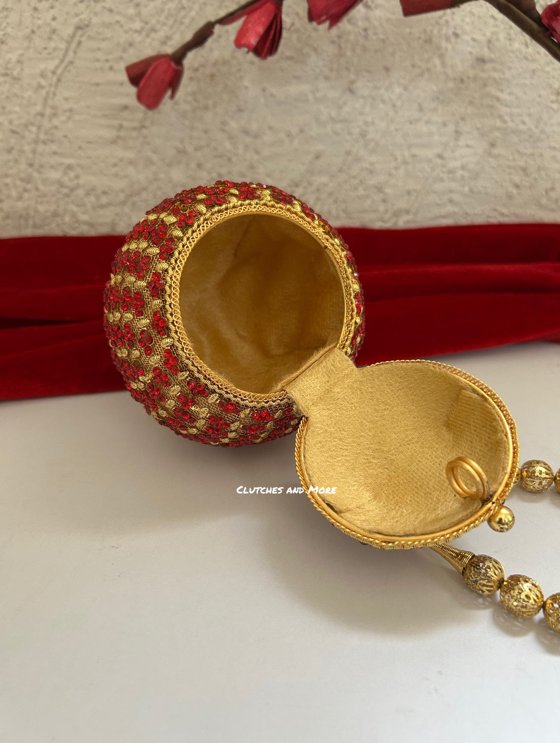 Mini Metal Potli Bag Red Gold