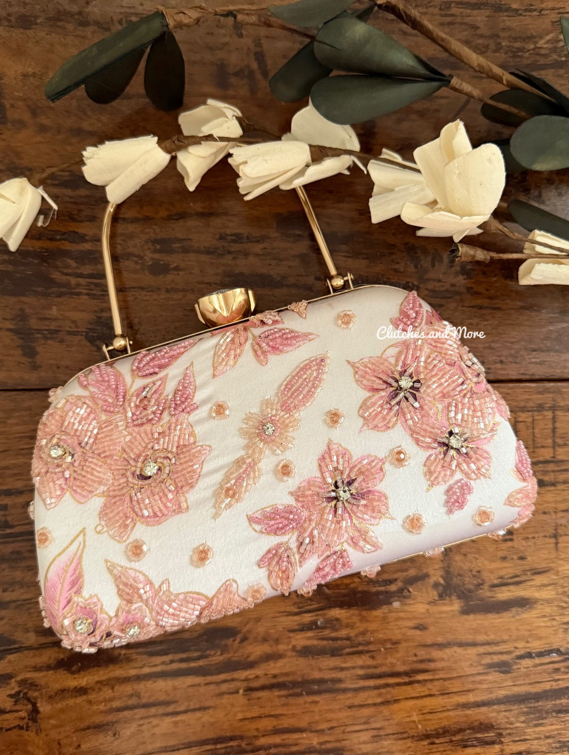 Pink White Floral Clutch