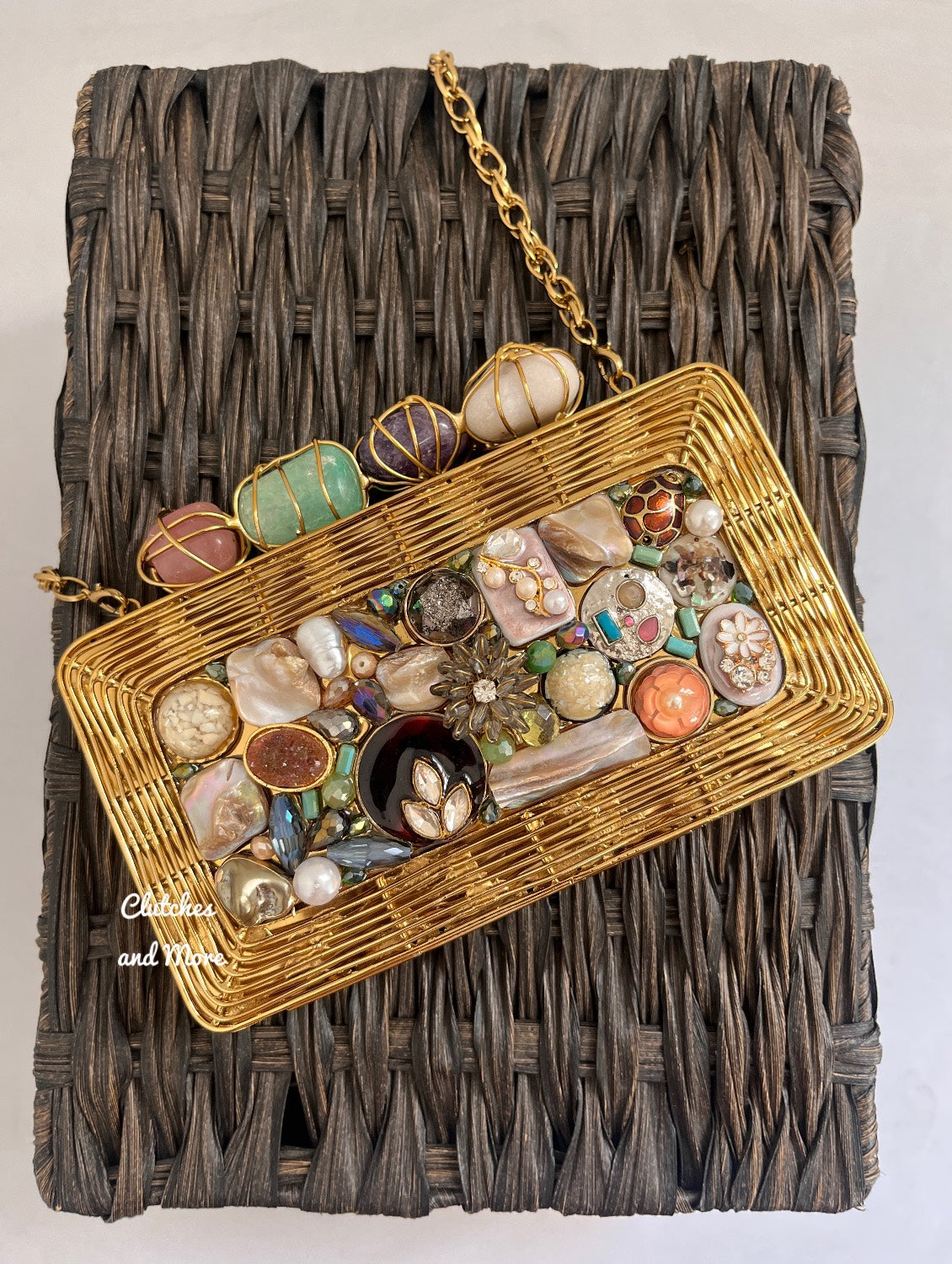 Maharani Mother of pearl luxury clutch Gold