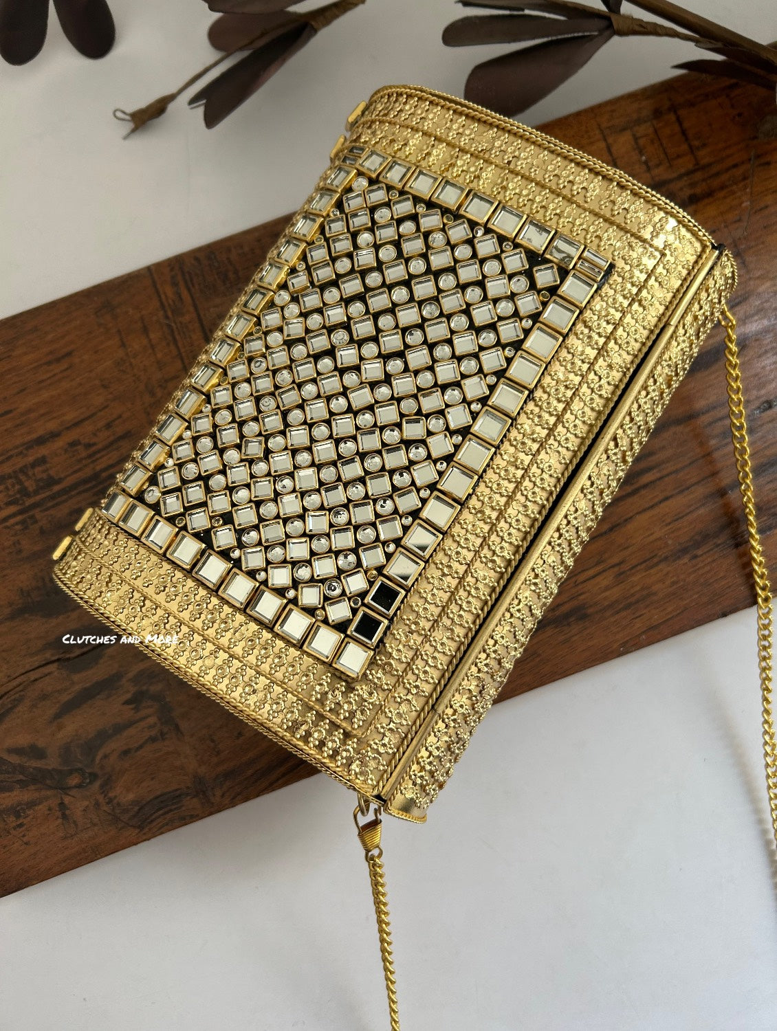 Kasika Kundan Brass Clutch Multicolored