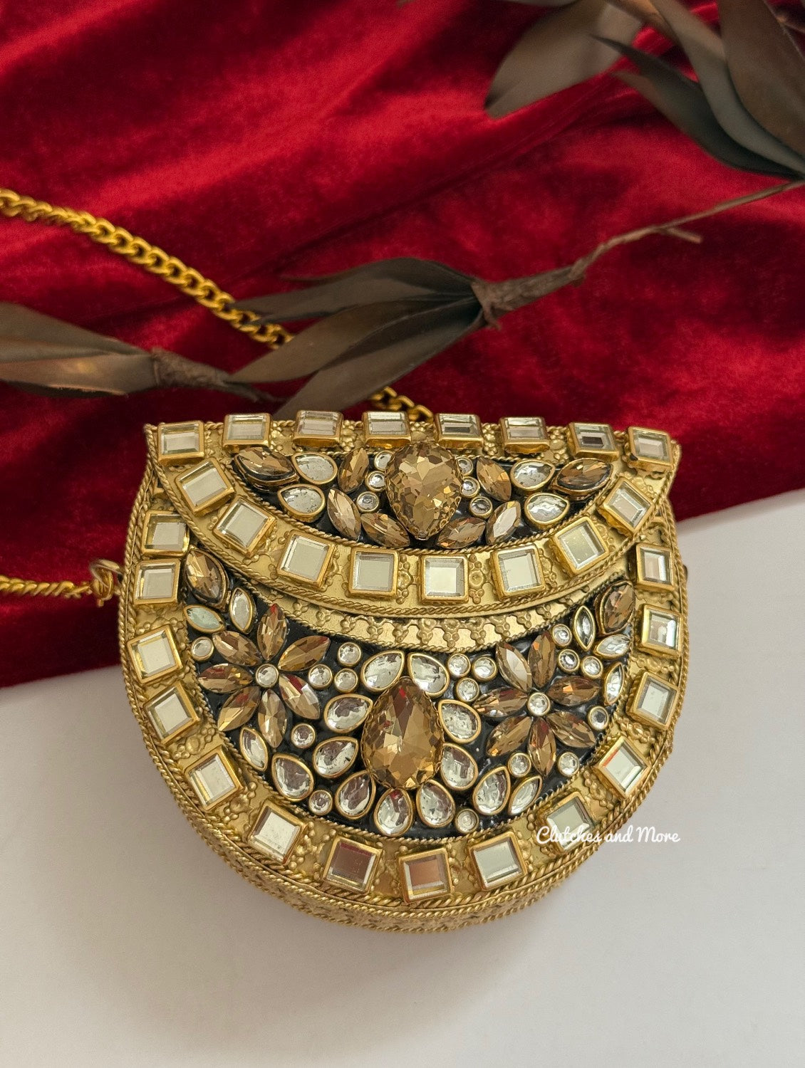 Kashish Kundan Brass Clutch Mini Gold