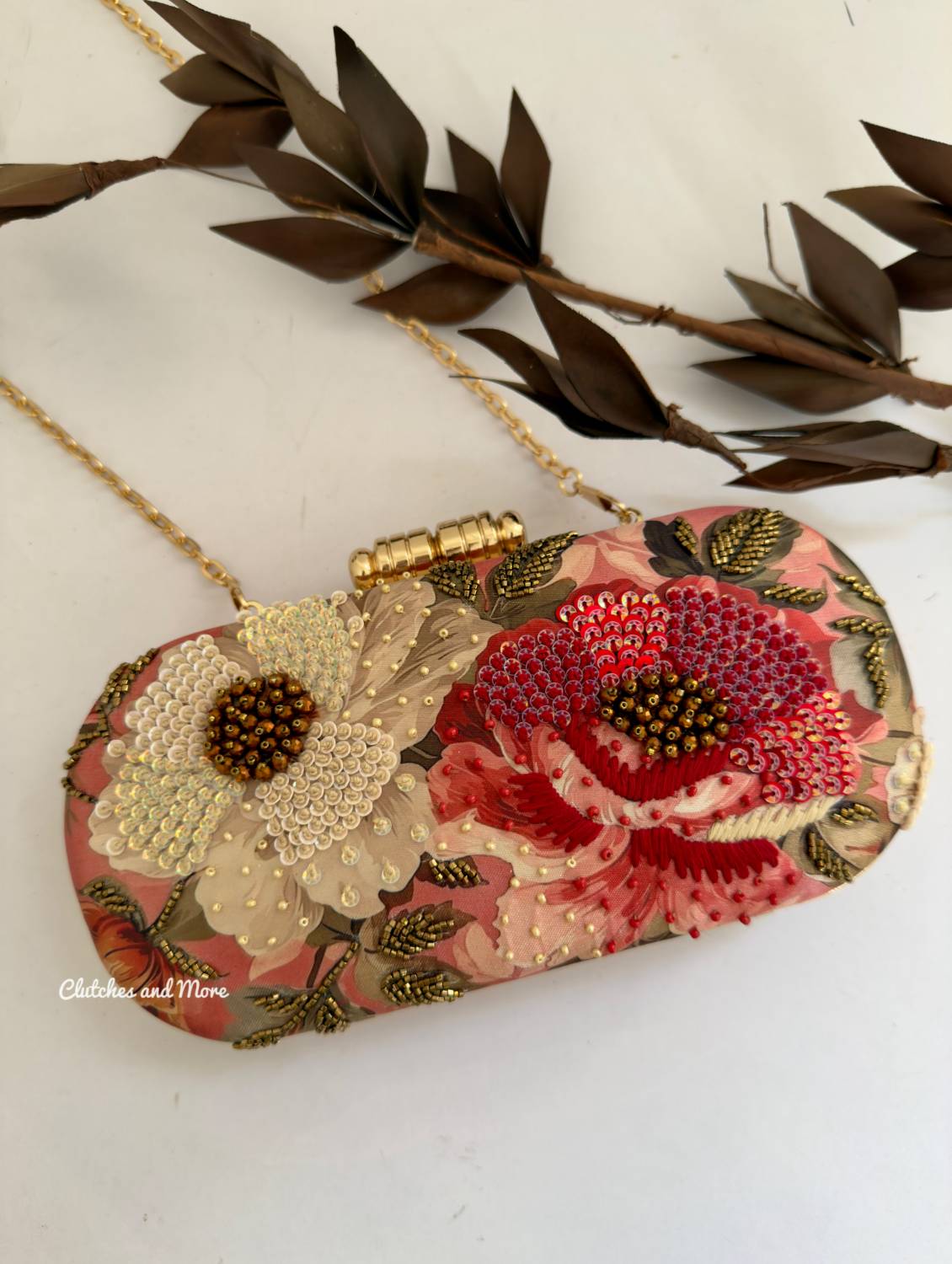 Poppy Floral Capsule Clutch Peach Base