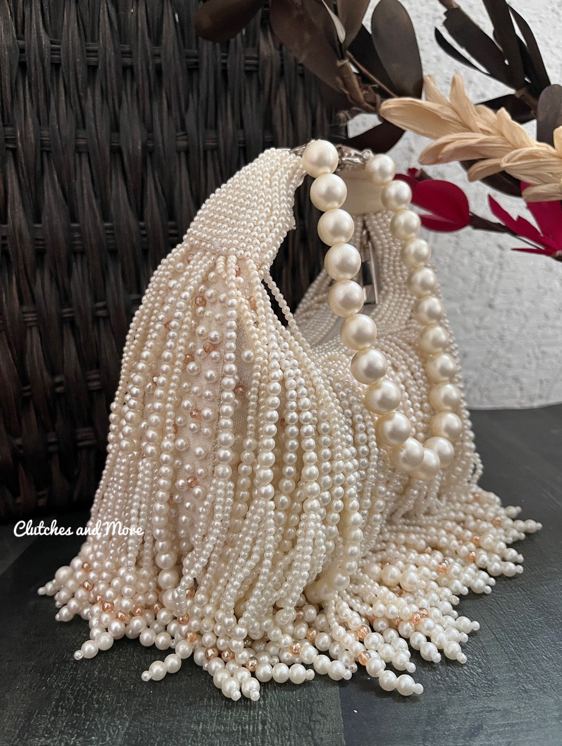 Arzoo pearl Tassle Bag White