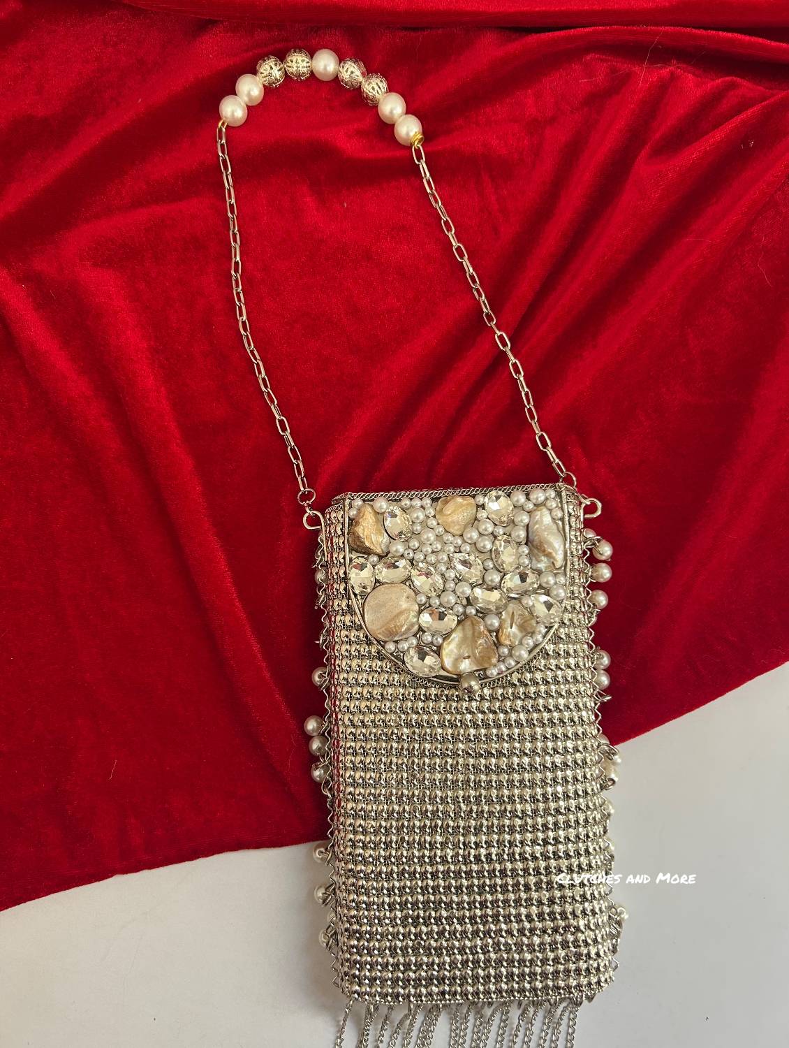 Brass Mother of Pearl Mobile Bag Gold Silver