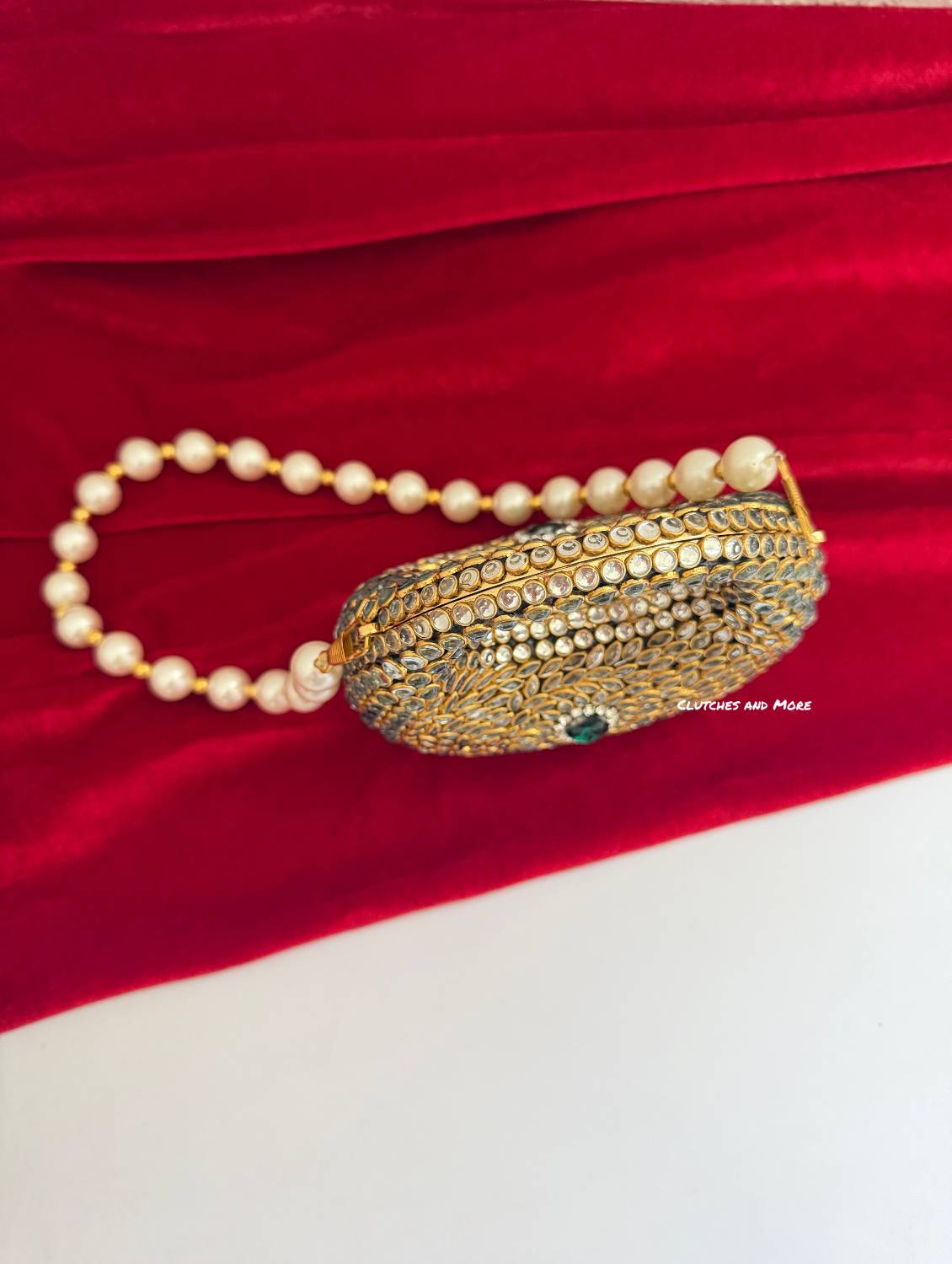 Kiana Kundan Clutch Mini Green Gold