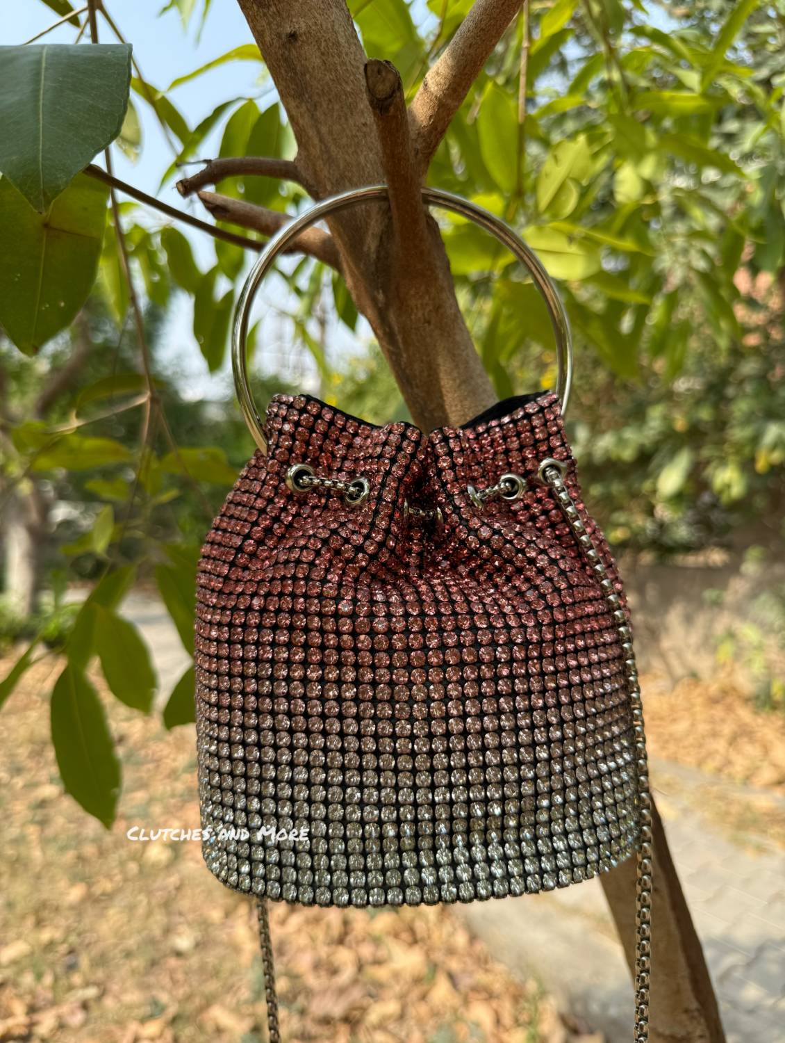 Hazel Rhinestone Bucket Bag Silver Red