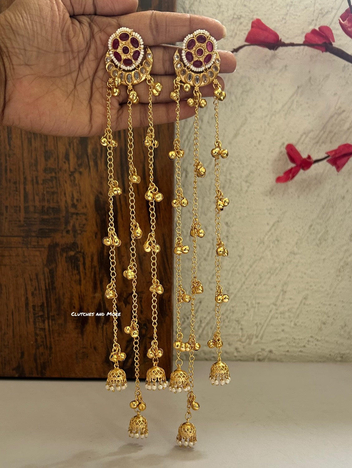 Sargam Long Ghunghroo Earrings Pink