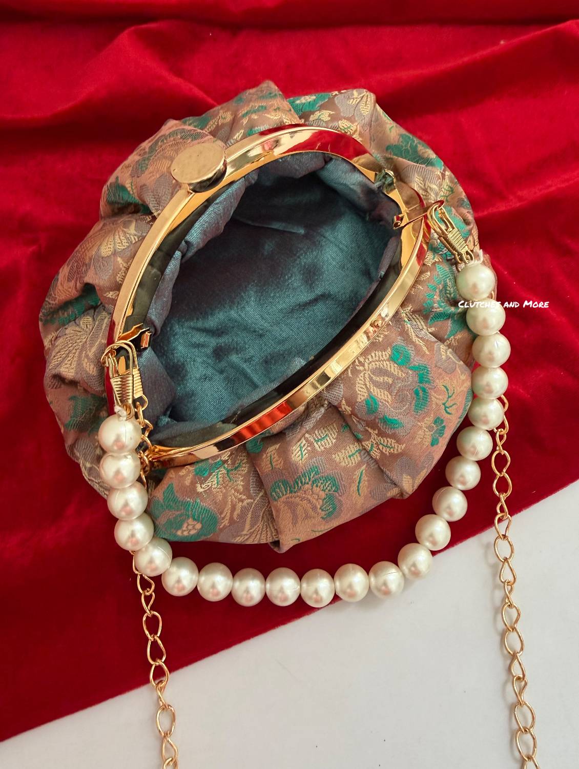 Banarsi Batua Bag Grey Blue Floral