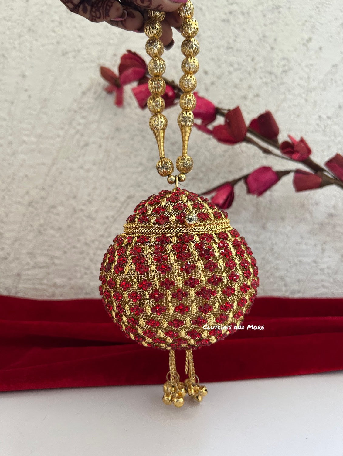 Mini Metal Potli Bag Red Gold