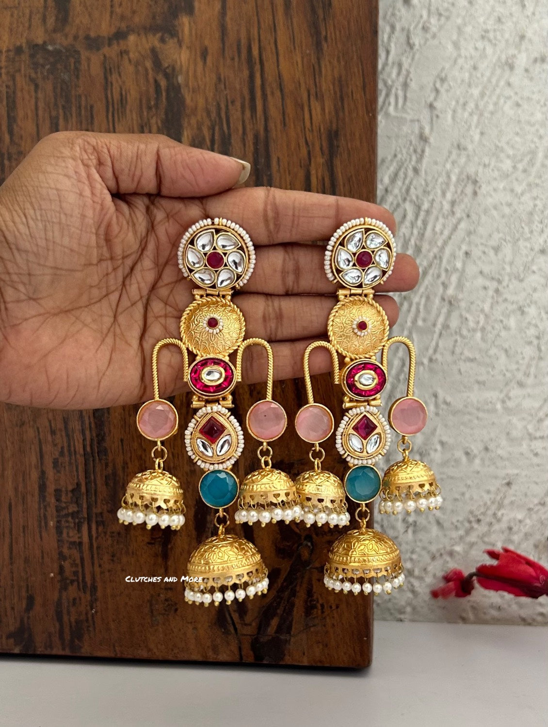Haniya Gold Kashmiri Jhumka Multicolored